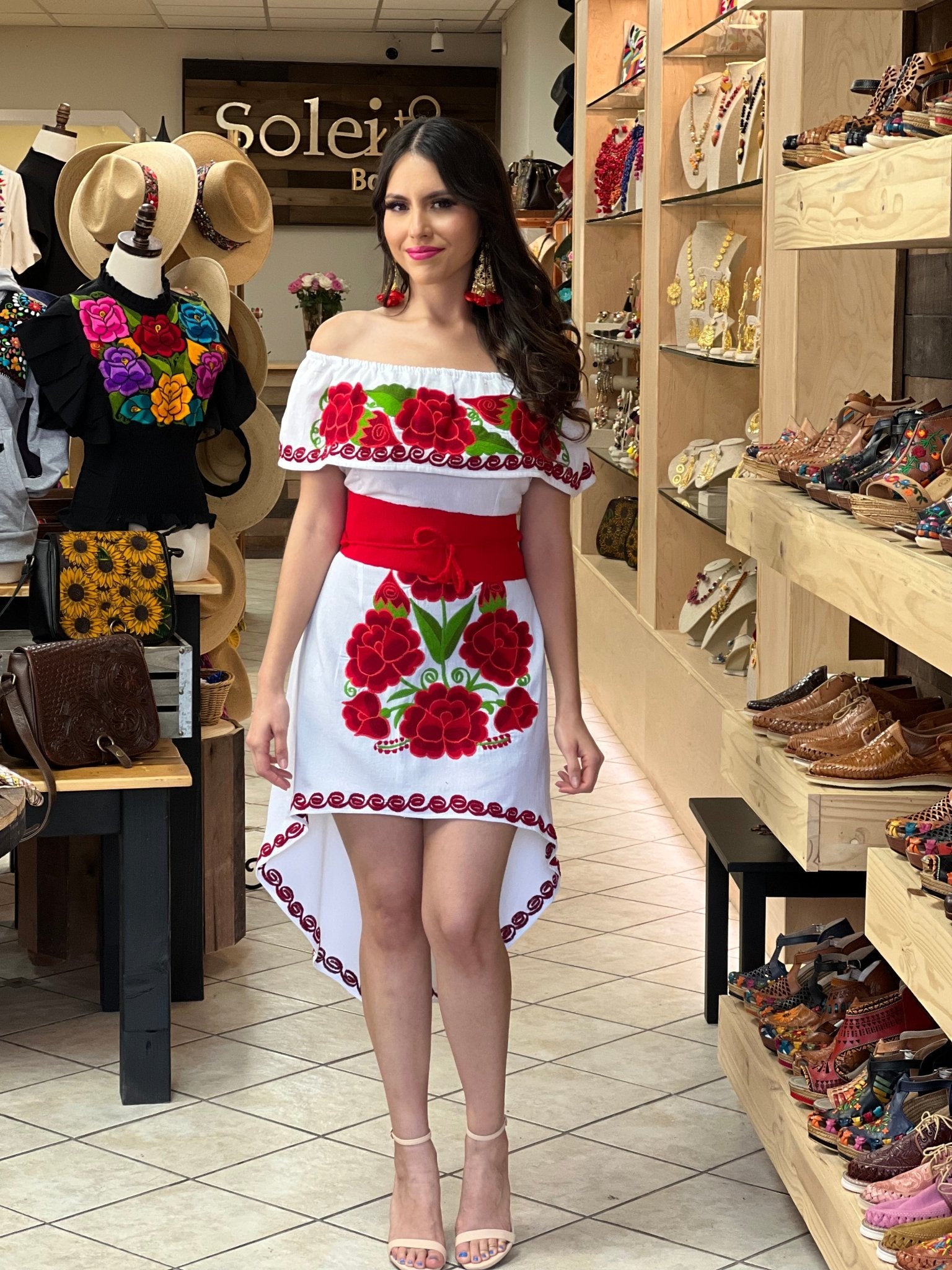 Mexican off the Shoulder Dress. Traditional Artisanal Mexican Party Dress. Rosaura Dress. - Solei Store