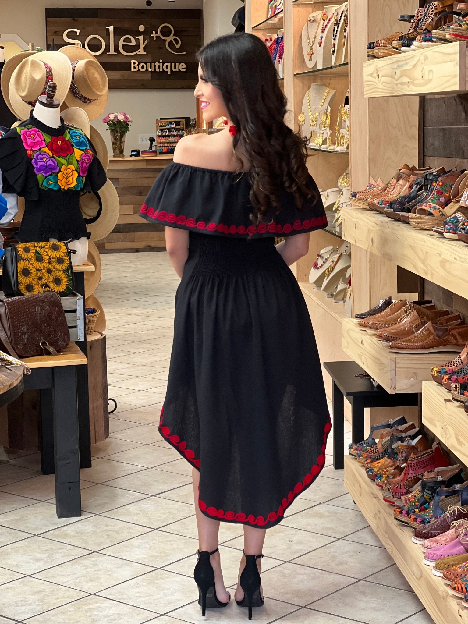 Mexican off the Shoulder Dress. Traditional Artisanal Mexican Party Dress. Rosaura Dress. - Solei Store