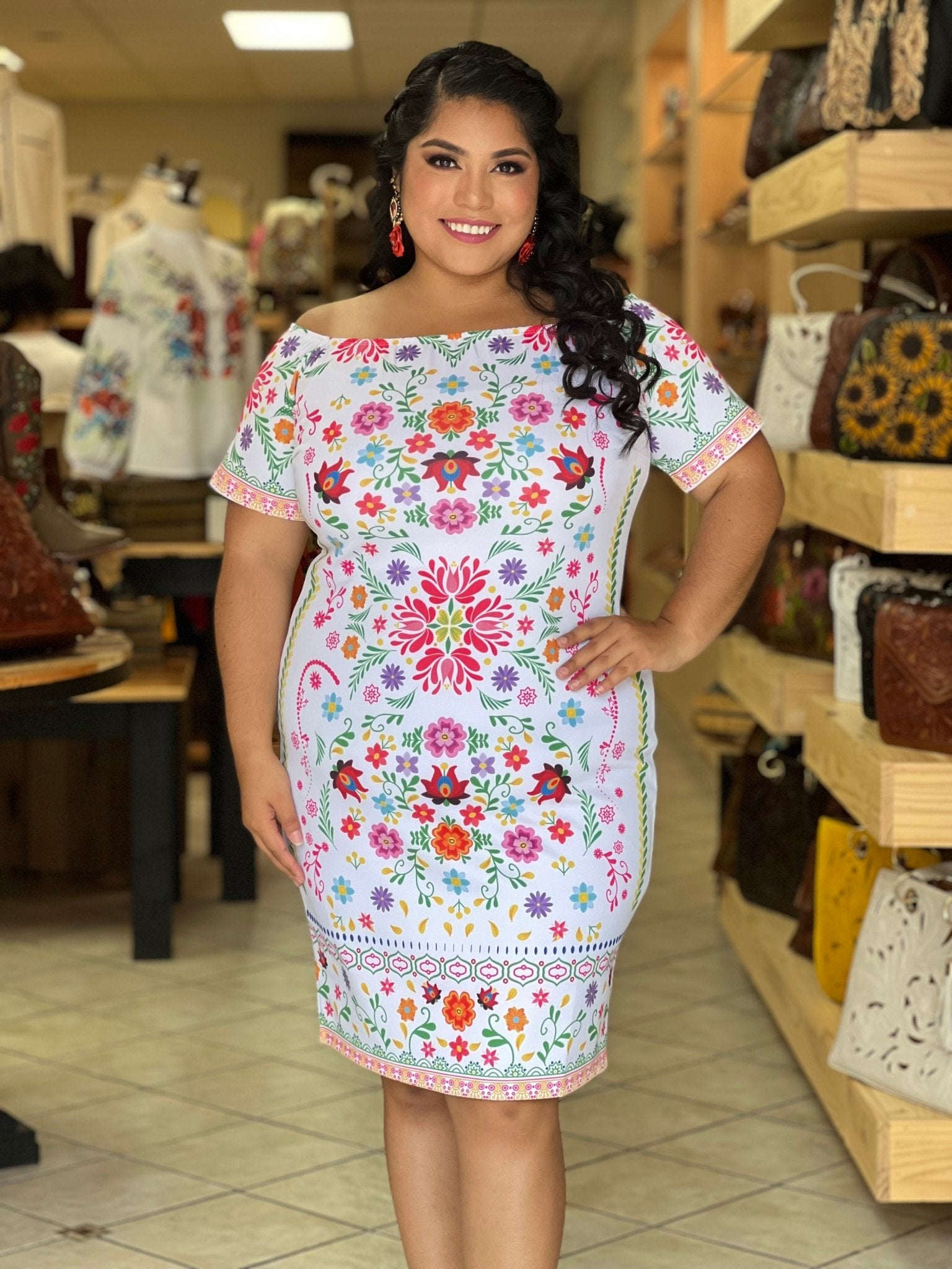 Mexican Off the Shoulder Floral Print Dress. Vestido Zulema - Solei Store