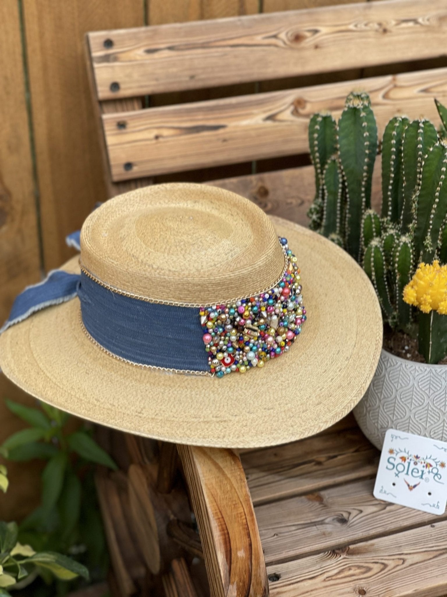 Mexican Palm Hat with Beaded Design - Solei Store