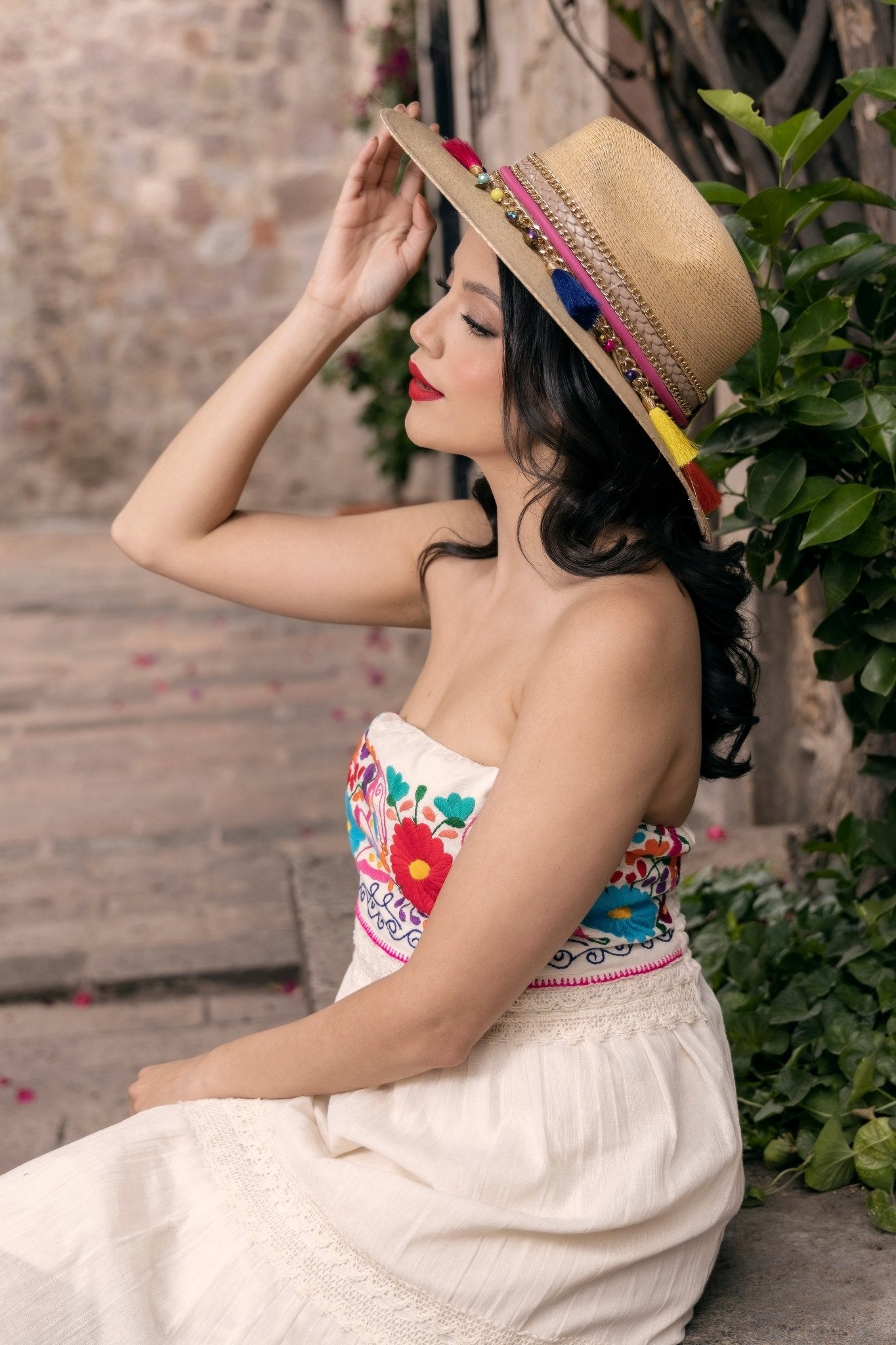Mexican Palm Hat with Charms. Sombrero Mayra. - Solei Store