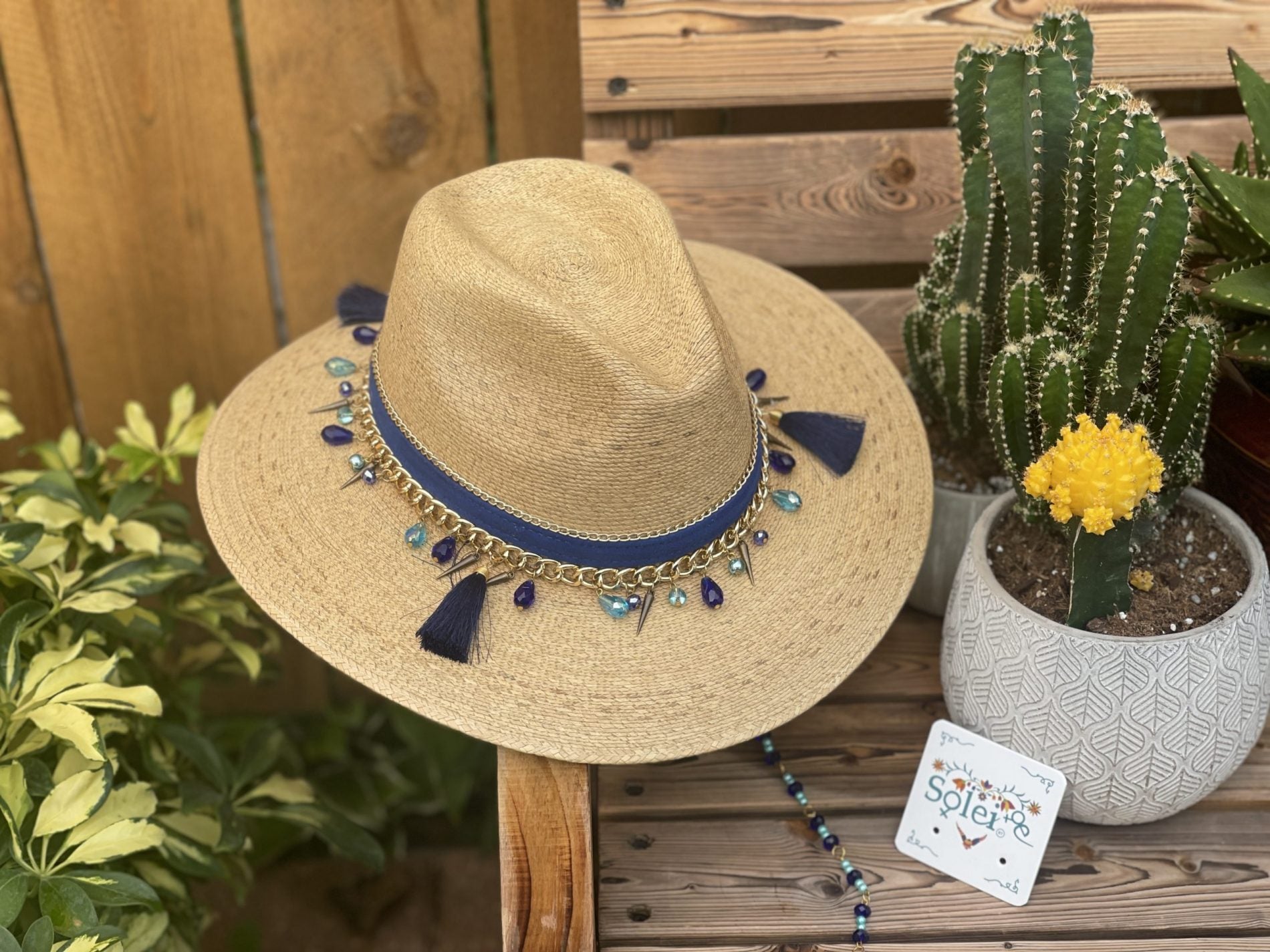 Mexican Palm Hat with Pearls - Solei Store