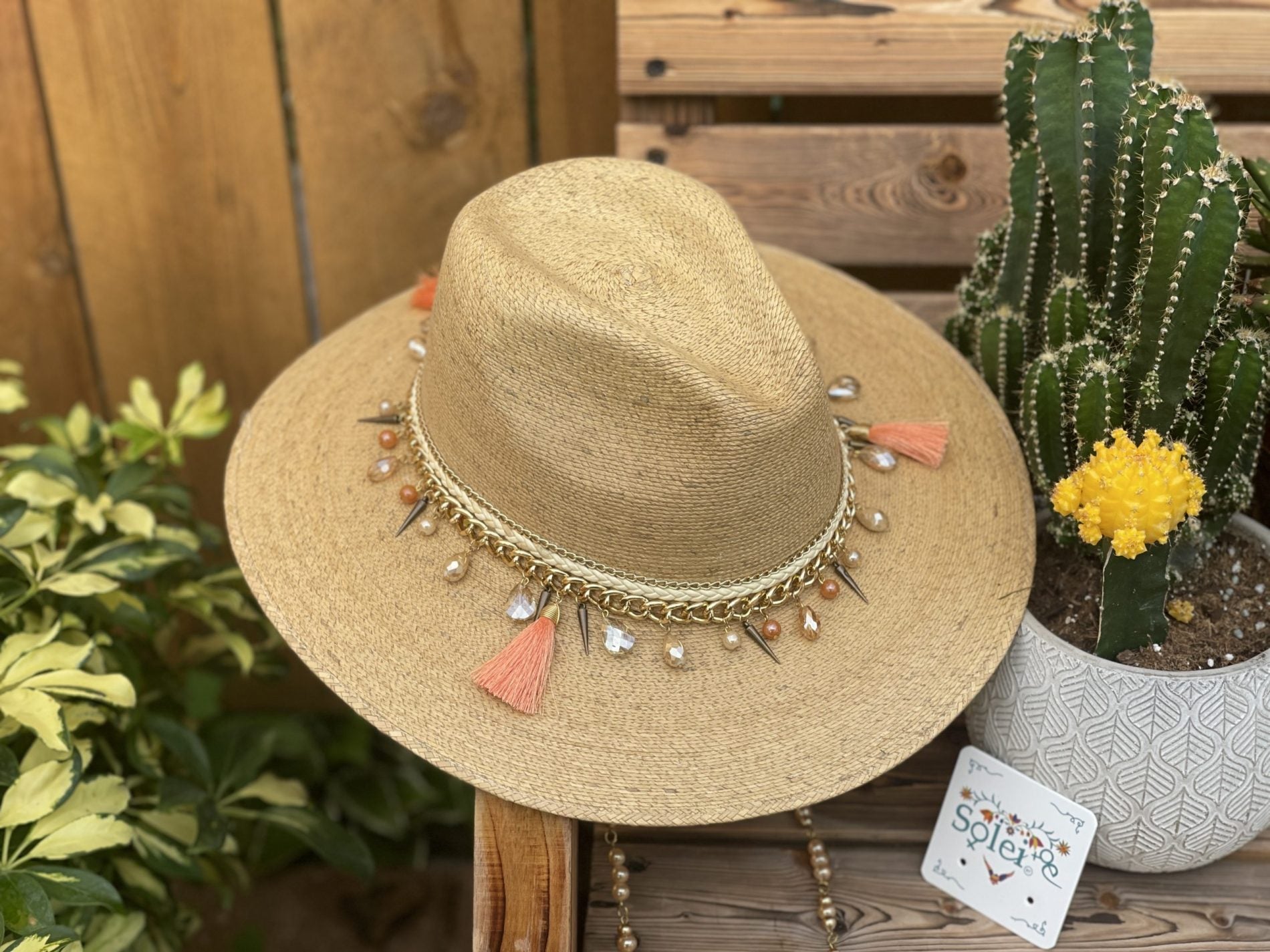 Mexican Palm Hat with Pearls - Solei Store