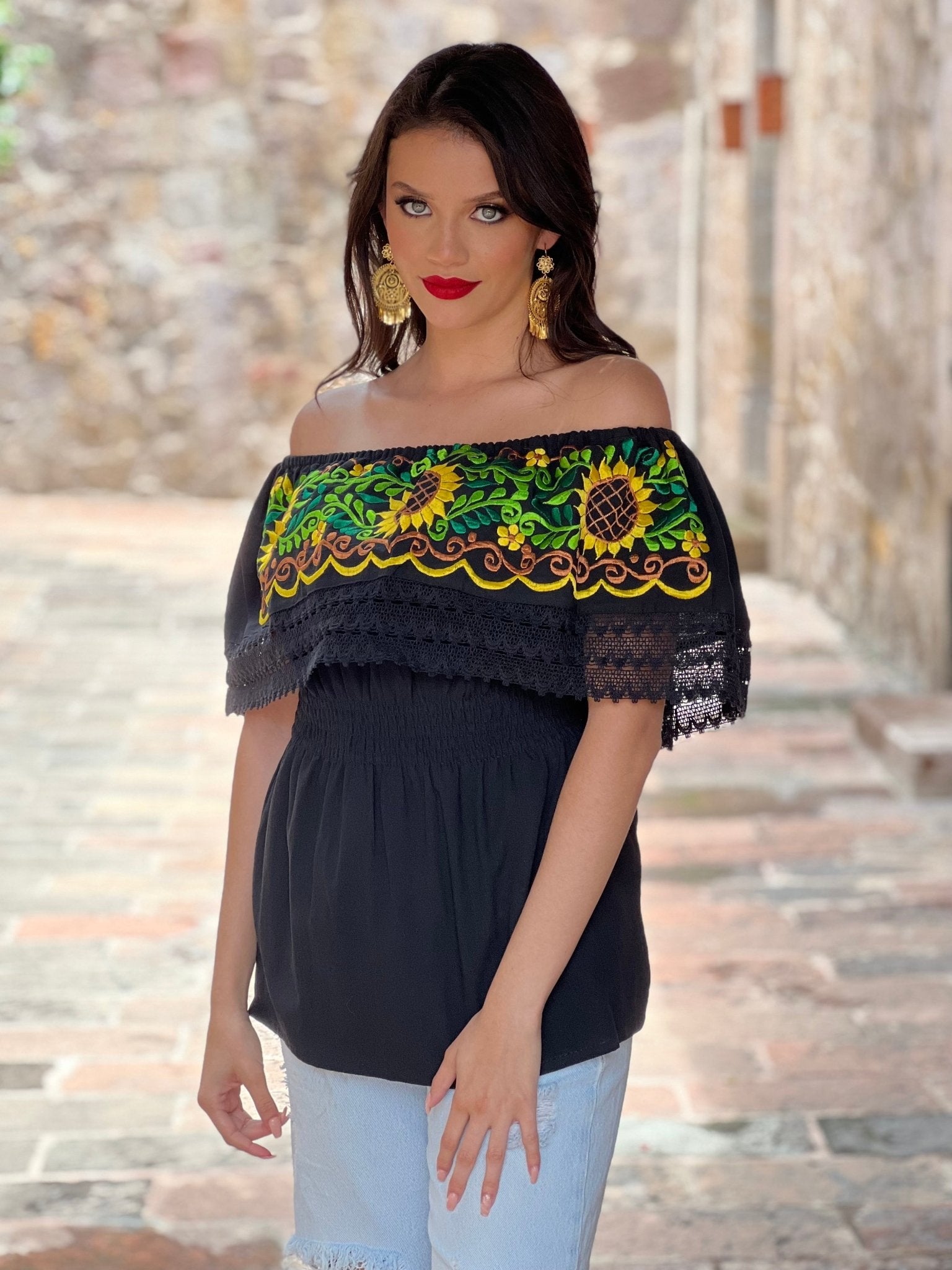 Mexican Sunflower Embroidered Blouse. Blusa Giselle. - Solei Store