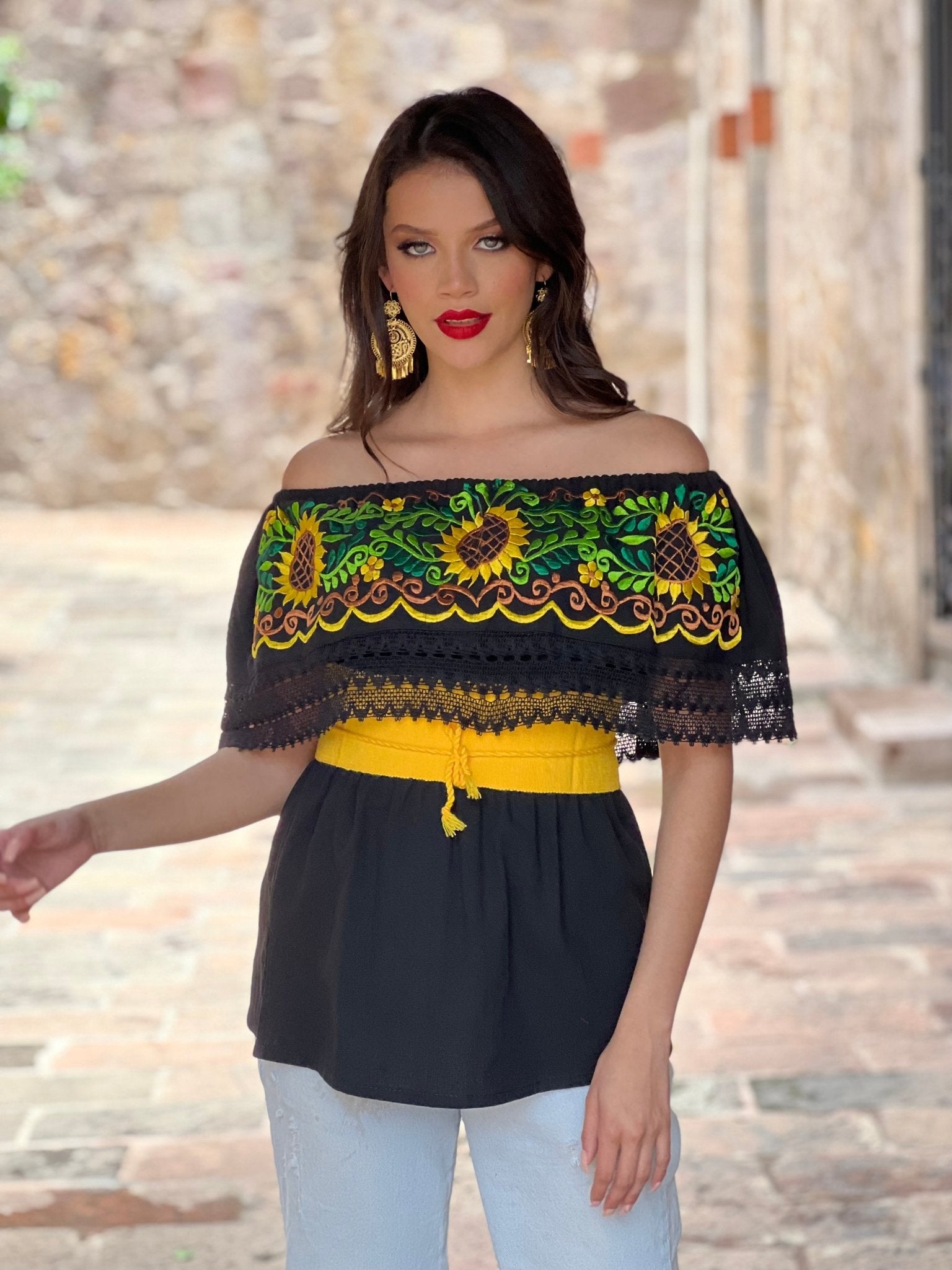 Mexican Sunflower Embroidered Blouse. Blusa Giselle. - Solei Store