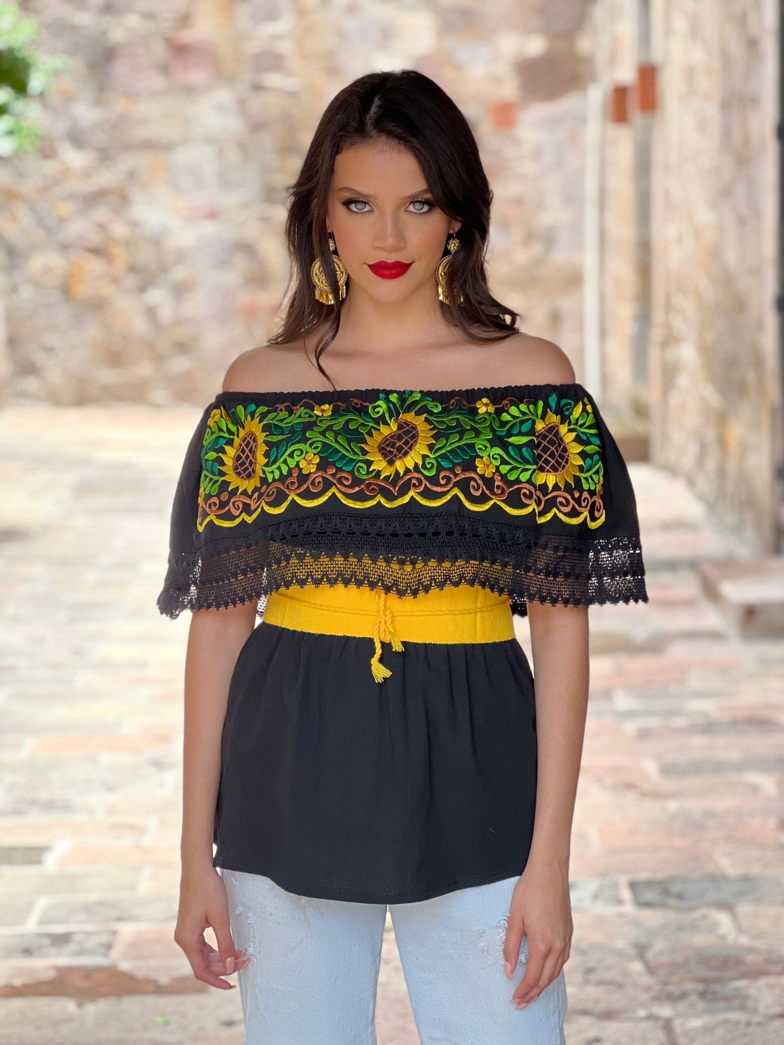 Mexican Sunflower Embroidered Blouse. Blusa Giselle. - Solei Store