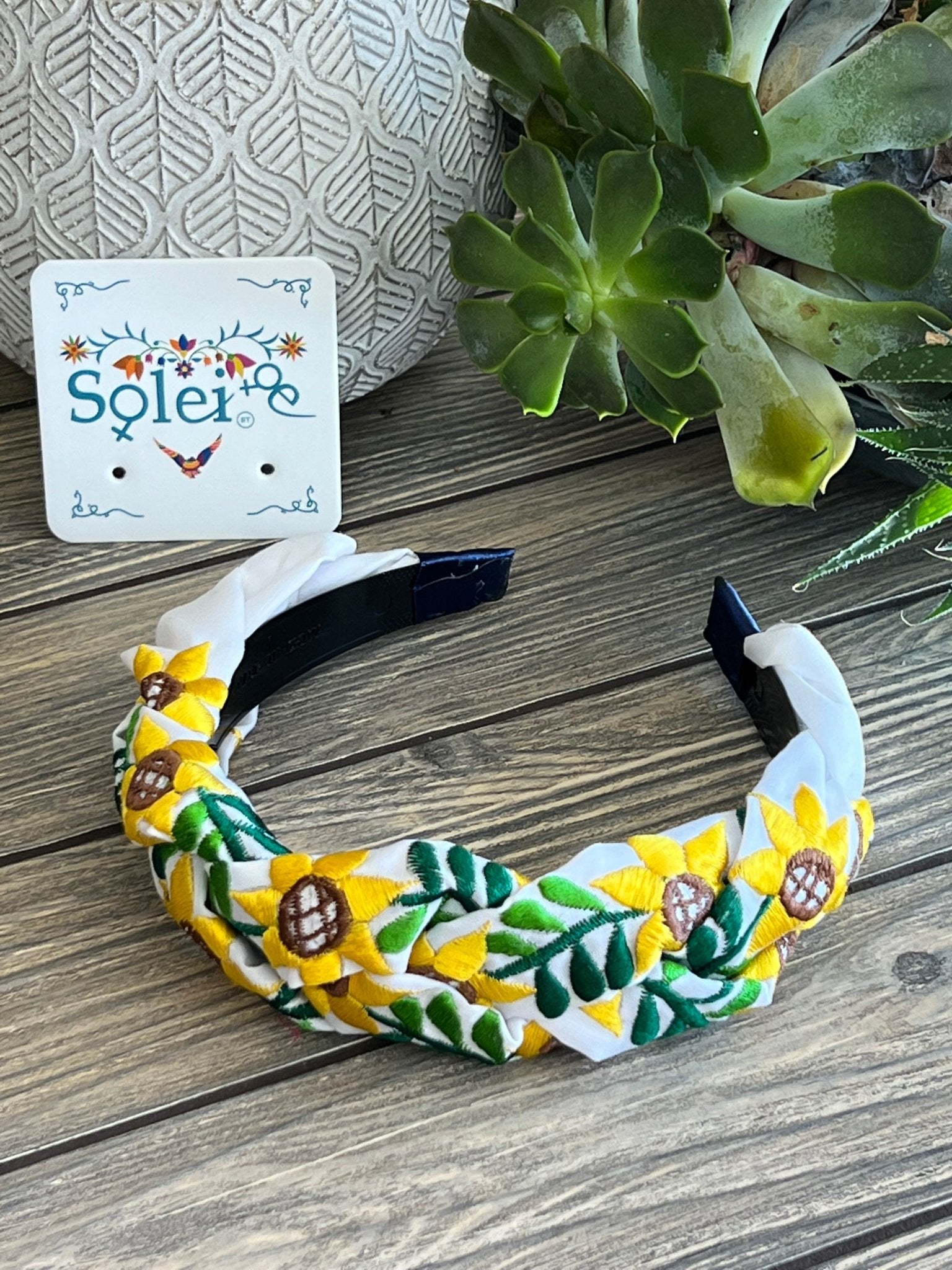 Mexican Sunflower Embroidered Headband. Bordada Girasoles Headband. - Solei Store