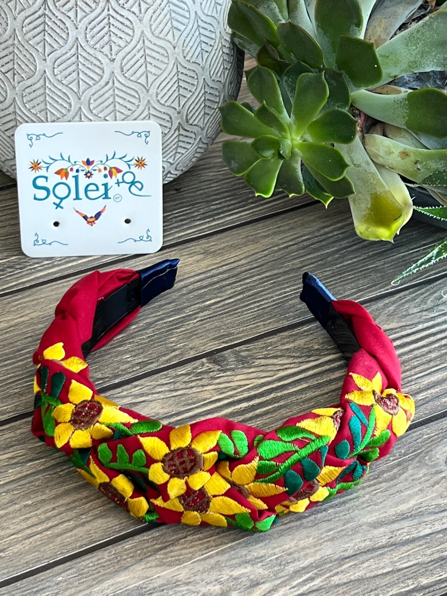 Mexican Sunflower Embroidered Headband. Bordada Girasoles Headband. - Solei Store