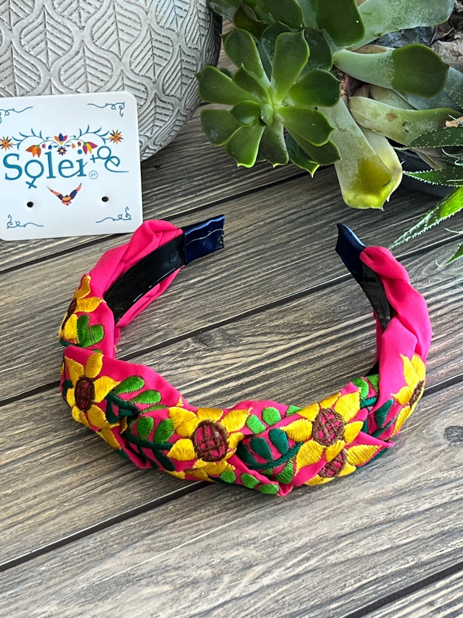 Mexican Sunflower Embroidered Headband. Bordada Girasoles Headband. - Solei Store