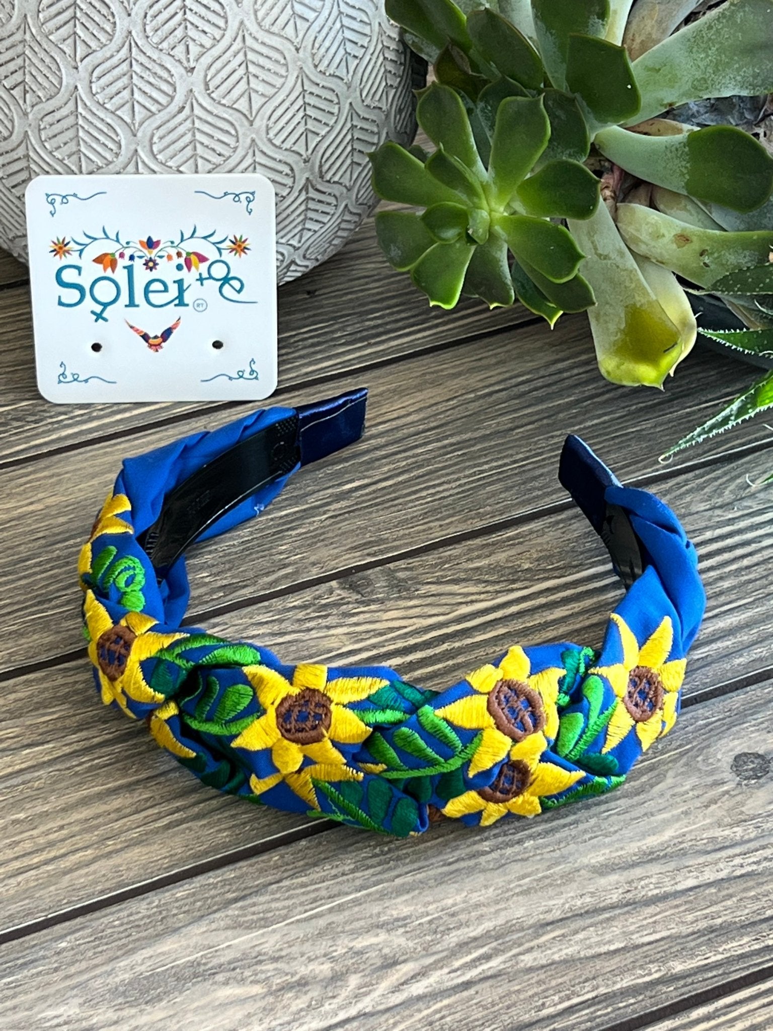 Mexican Sunflower Embroidered Headband. Bordada Girasoles Headband. - Solei Store