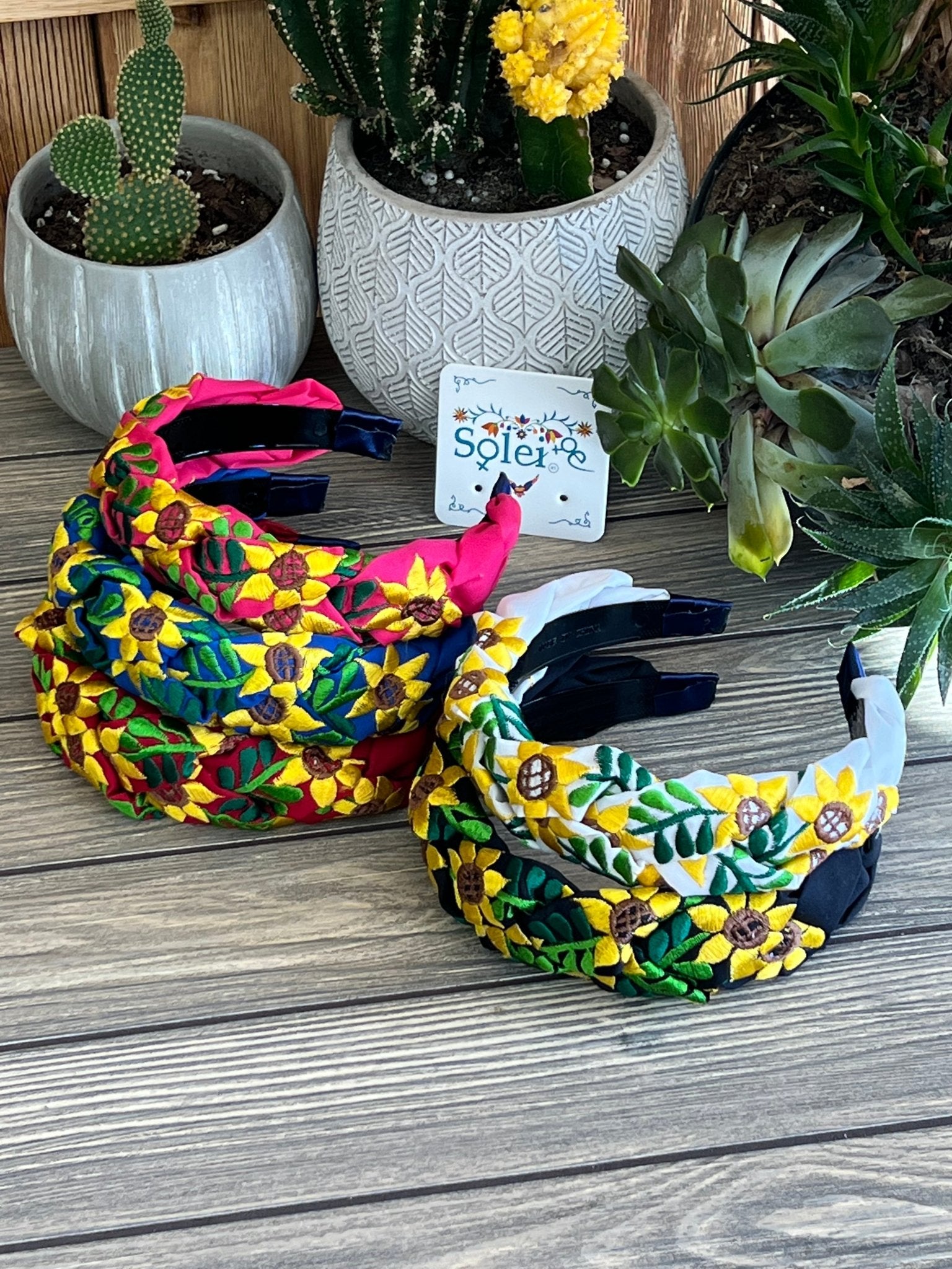 Mexican Sunflower Embroidered Headband. Bordada Girasoles Headband. - Solei Store