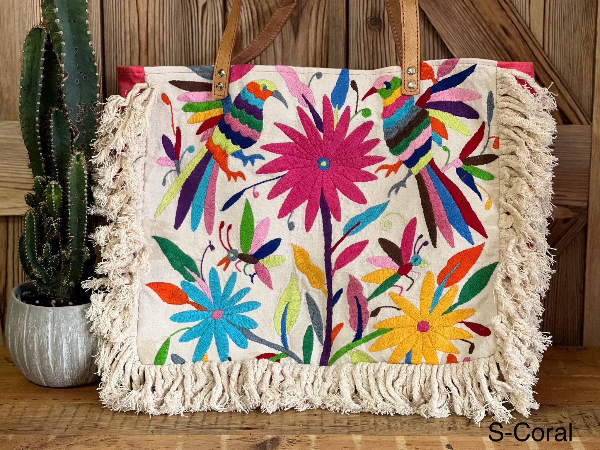 Mexican Tote Bag. Traditional Otomi Hand Embroidered Bag. Otomi Tote. - Solei Store