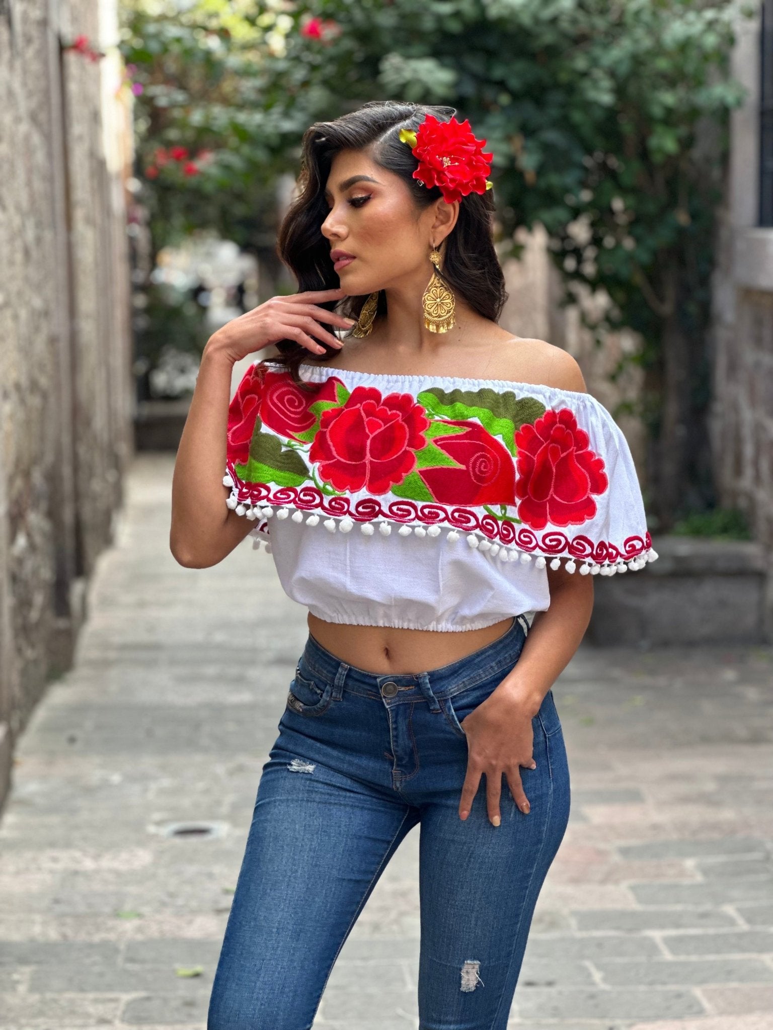 Mexican Traditional Crop Top. Crop Top Rosa Isela. - Solei Store