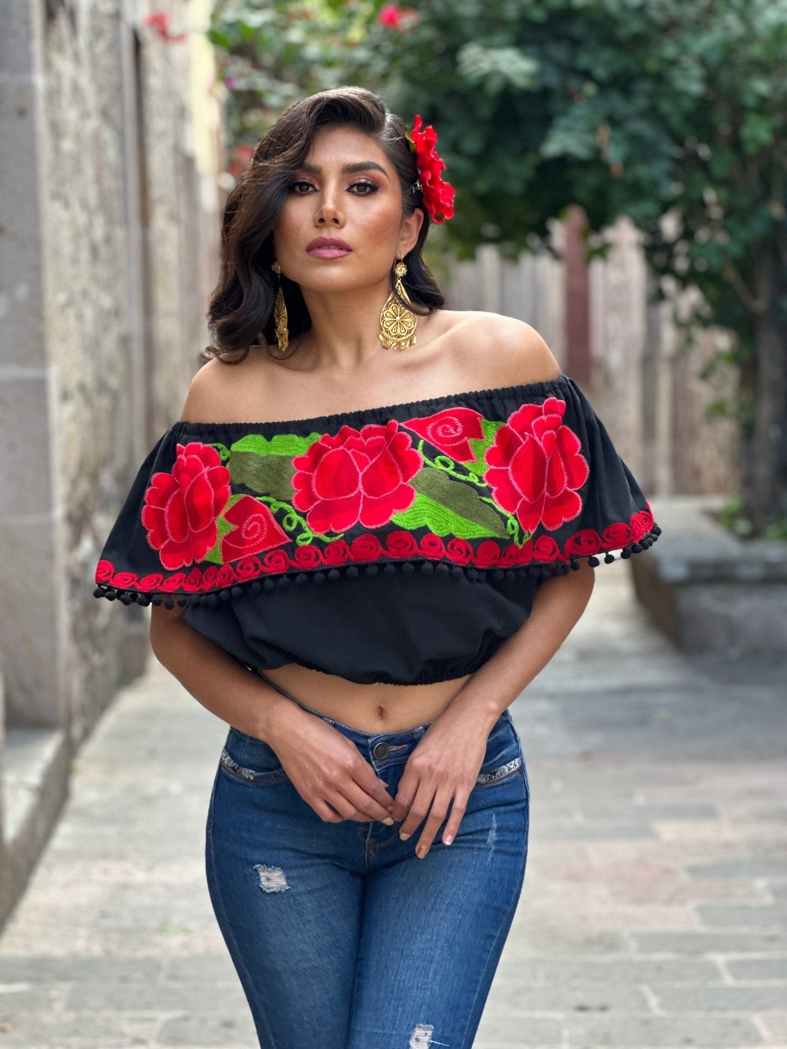 Mexican Traditional Crop Top. Crop Top Rosa Isela. - Solei Store