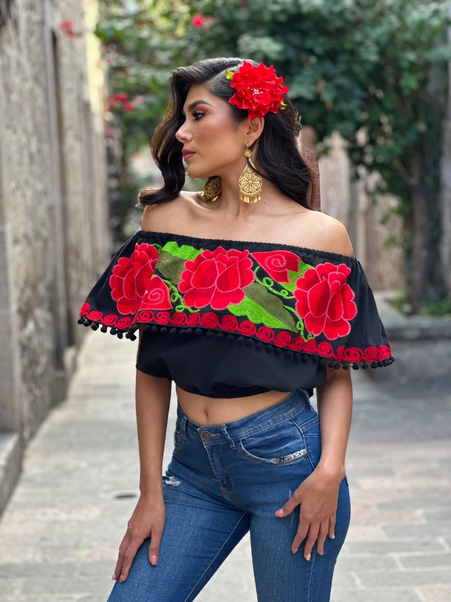 Mexican Traditional Crop Top. Crop Top Rosa Isela. - Solei Store
