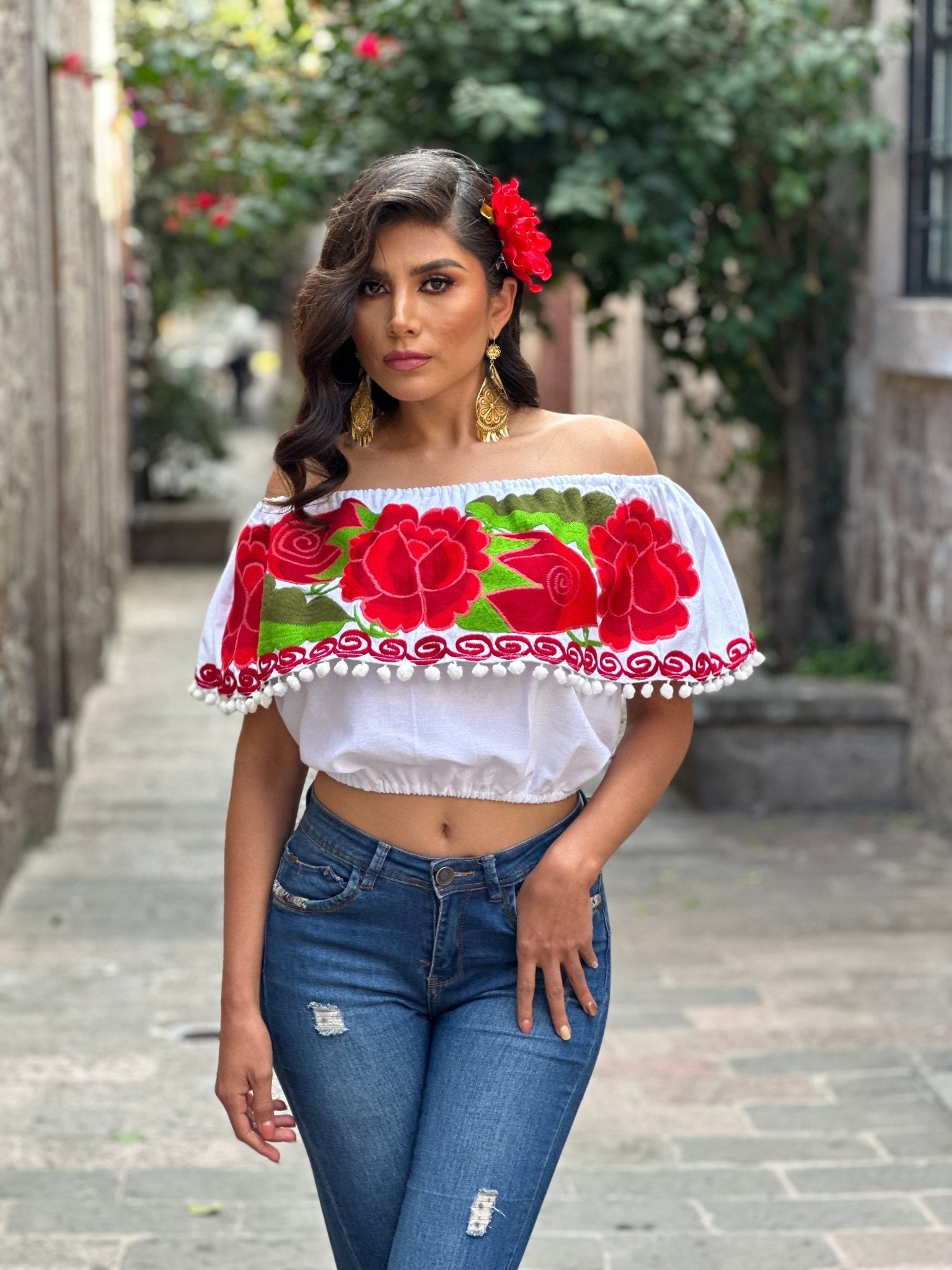 Mexican Traditional Crop Top. Crop Top Rosa Isela. - Solei Store