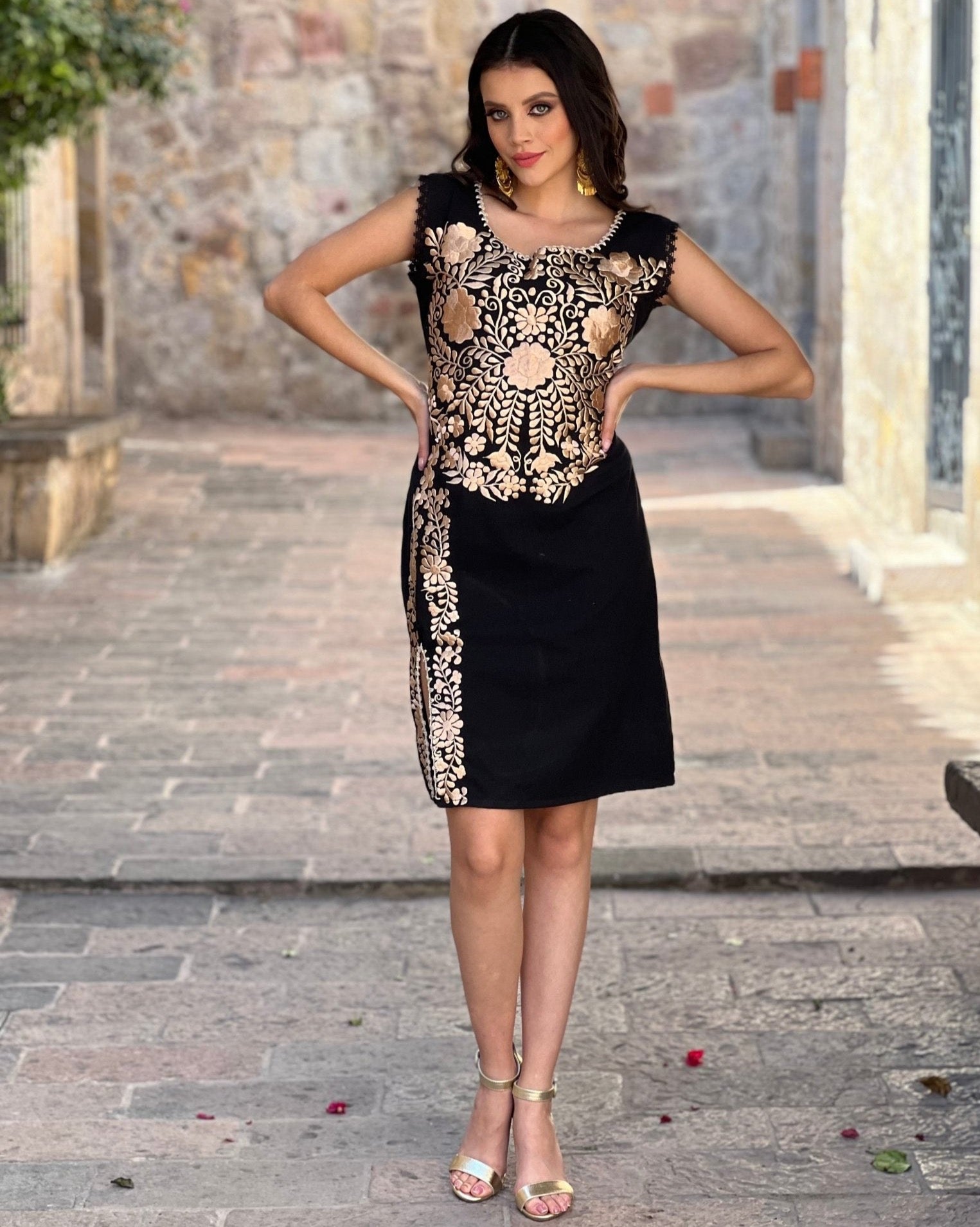 Mexican Traditional Dress. Julia Golden Short Dress - Solei Store