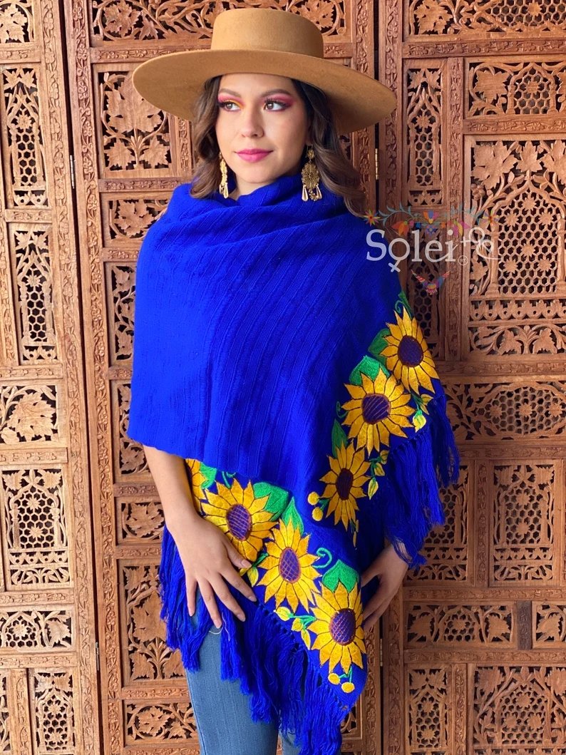 Mexican Traditional Embroidered Shawl. Rebozo Girasoles - Solei Store