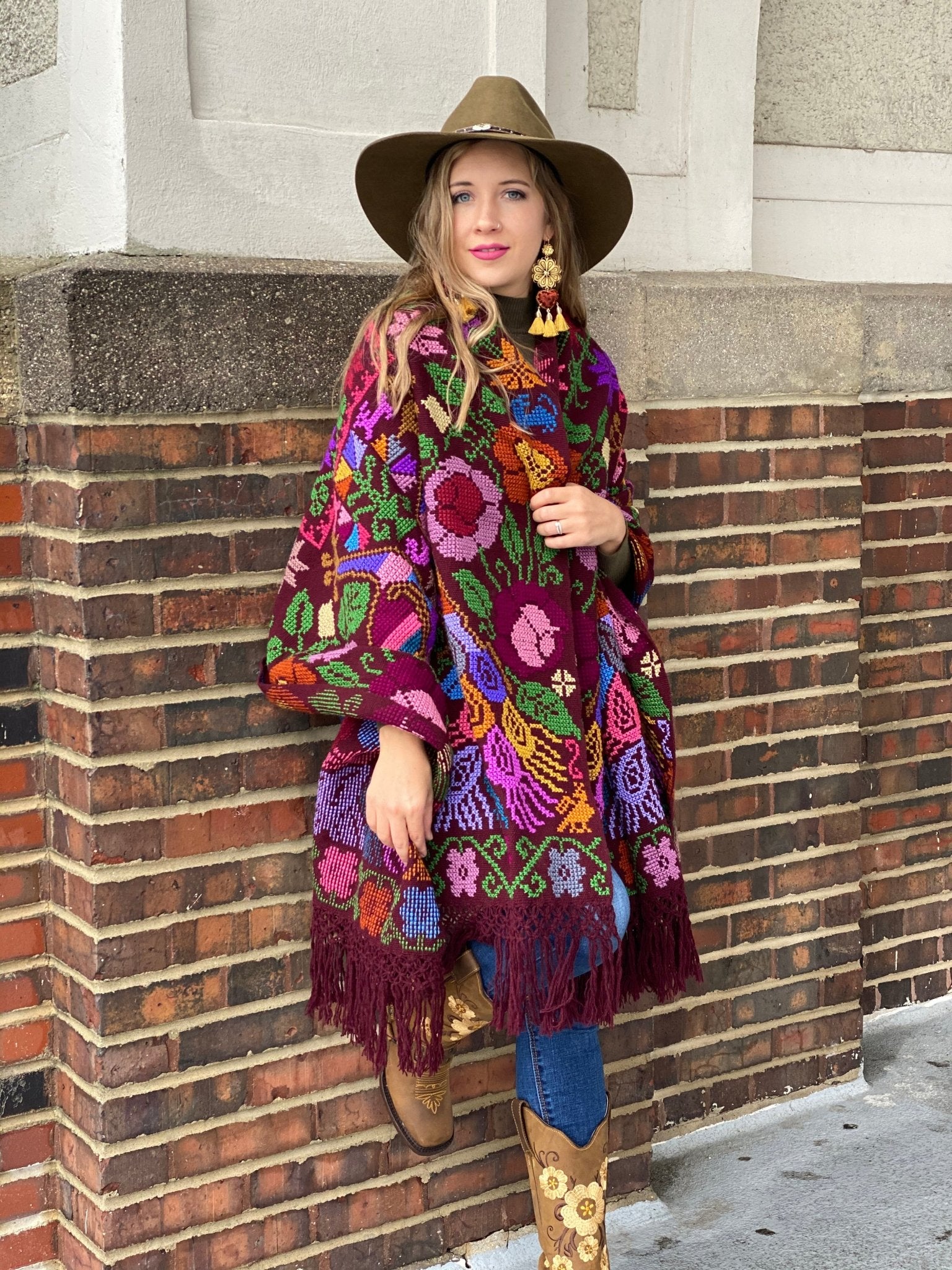 Mexican Traditional Embroidered Shawl. Rebozo Pavo Doble - Solei Store
