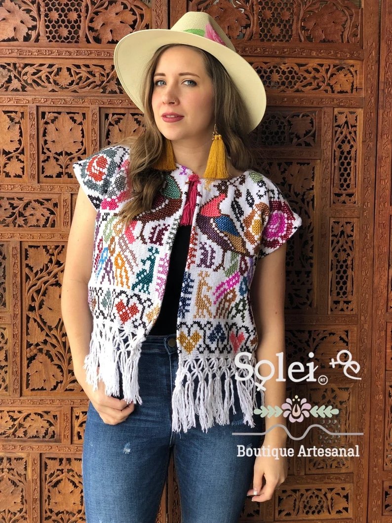 Mexican Traditional Floral Embroidered Vest. Torera Artesanal - Solei Store