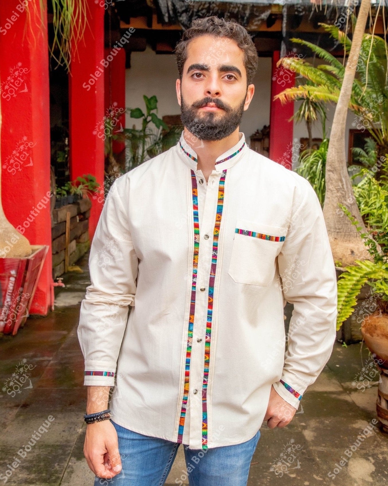 Mexican Traditional Long Sleeve Guayabera. Guayabera Chiapas. - Solei Store