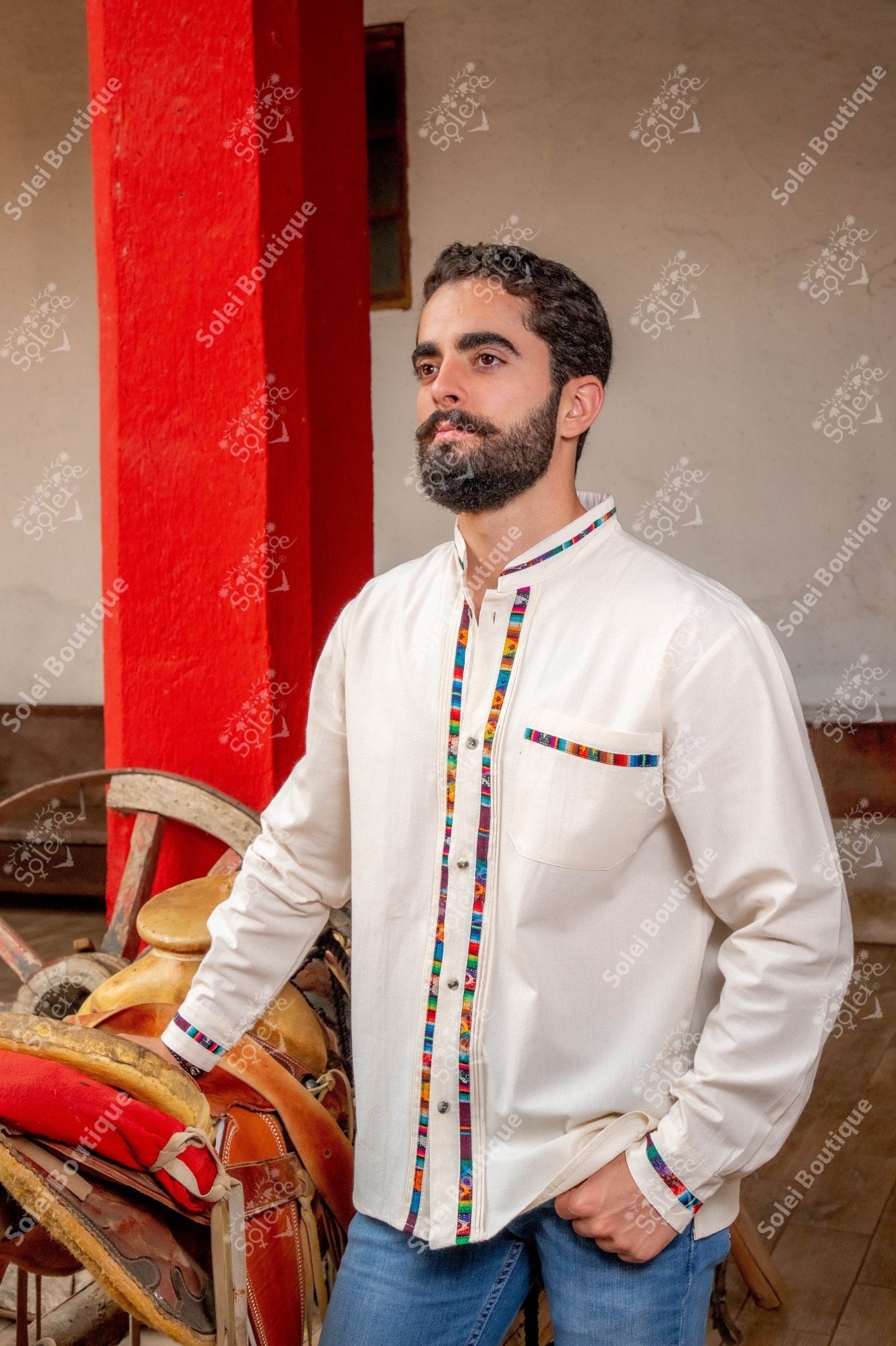 Mexican Traditional Long Sleeve Guayabera. Guayabera Chiapas. - Solei Store