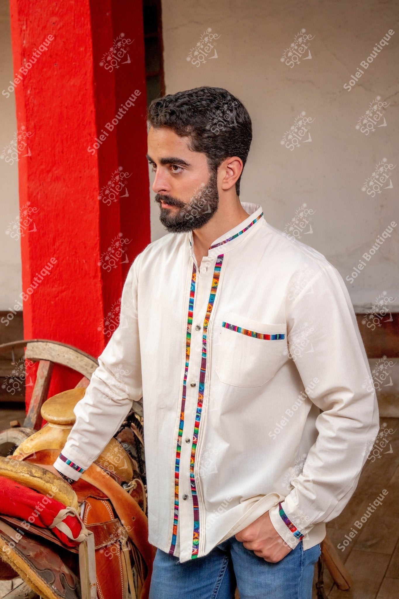 Mexican Traditional Long Sleeve Guayabera. Guayabera Chiapas. - Solei Store
