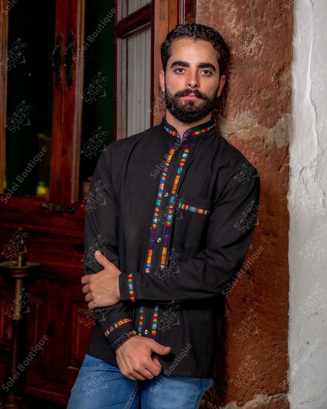 mexican long sleeve dress shirts Blue Floral Luxury Men Western Cowboy Long Sleeve Button Up Shirt Mexican Dress