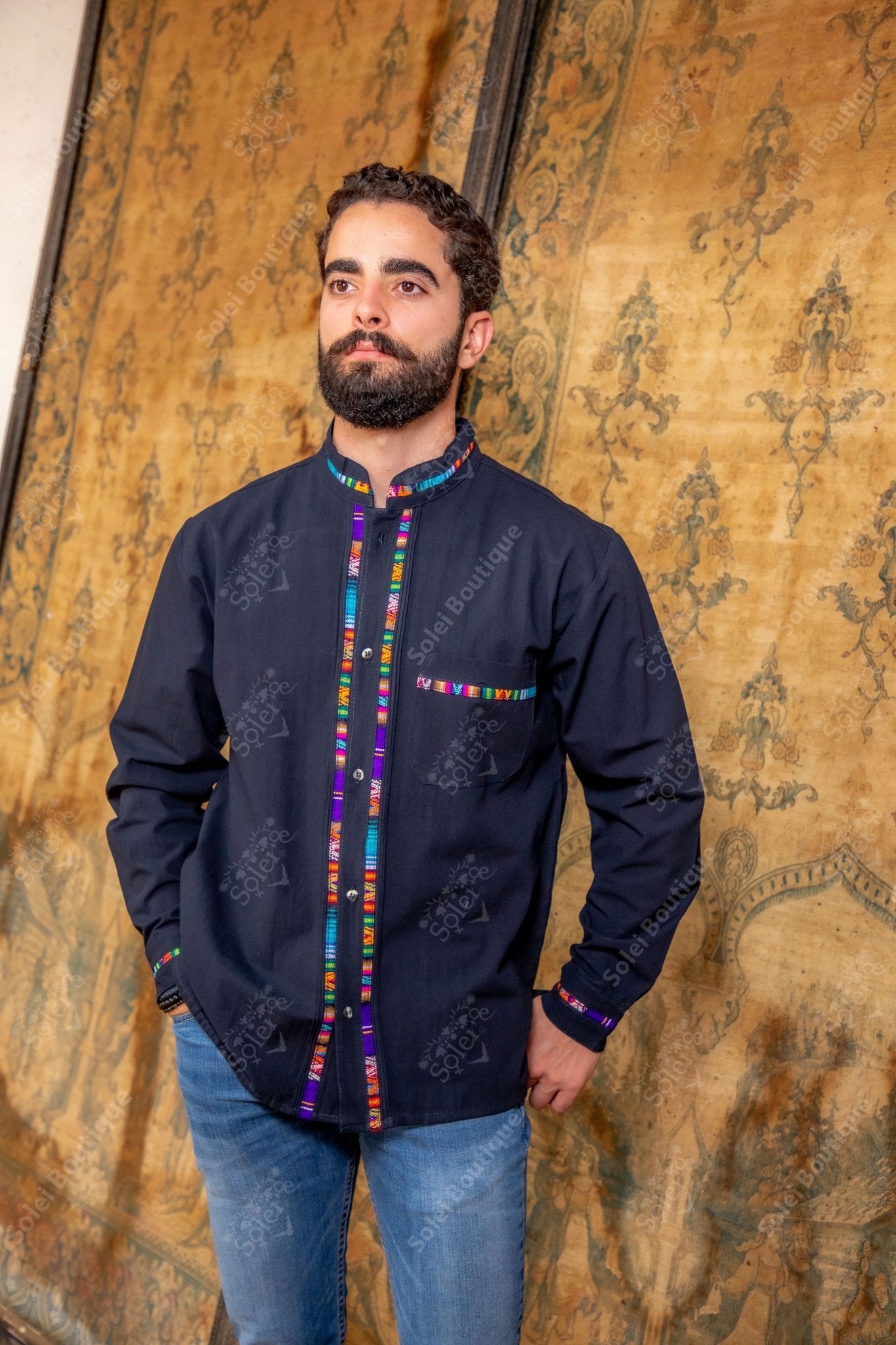 Mexican Traditional Long Sleeve Guayabera. Guayabera Chiapas. - Solei Store