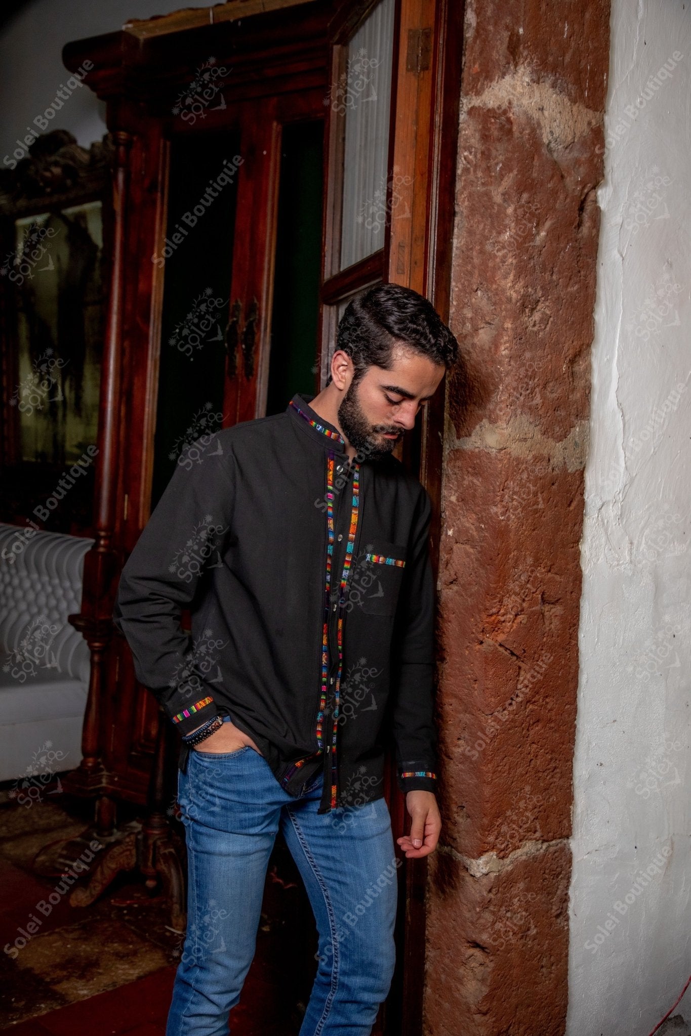 Mexican Traditional Long Sleeve Guayabera. Guayabera Chiapas. - Solei Store