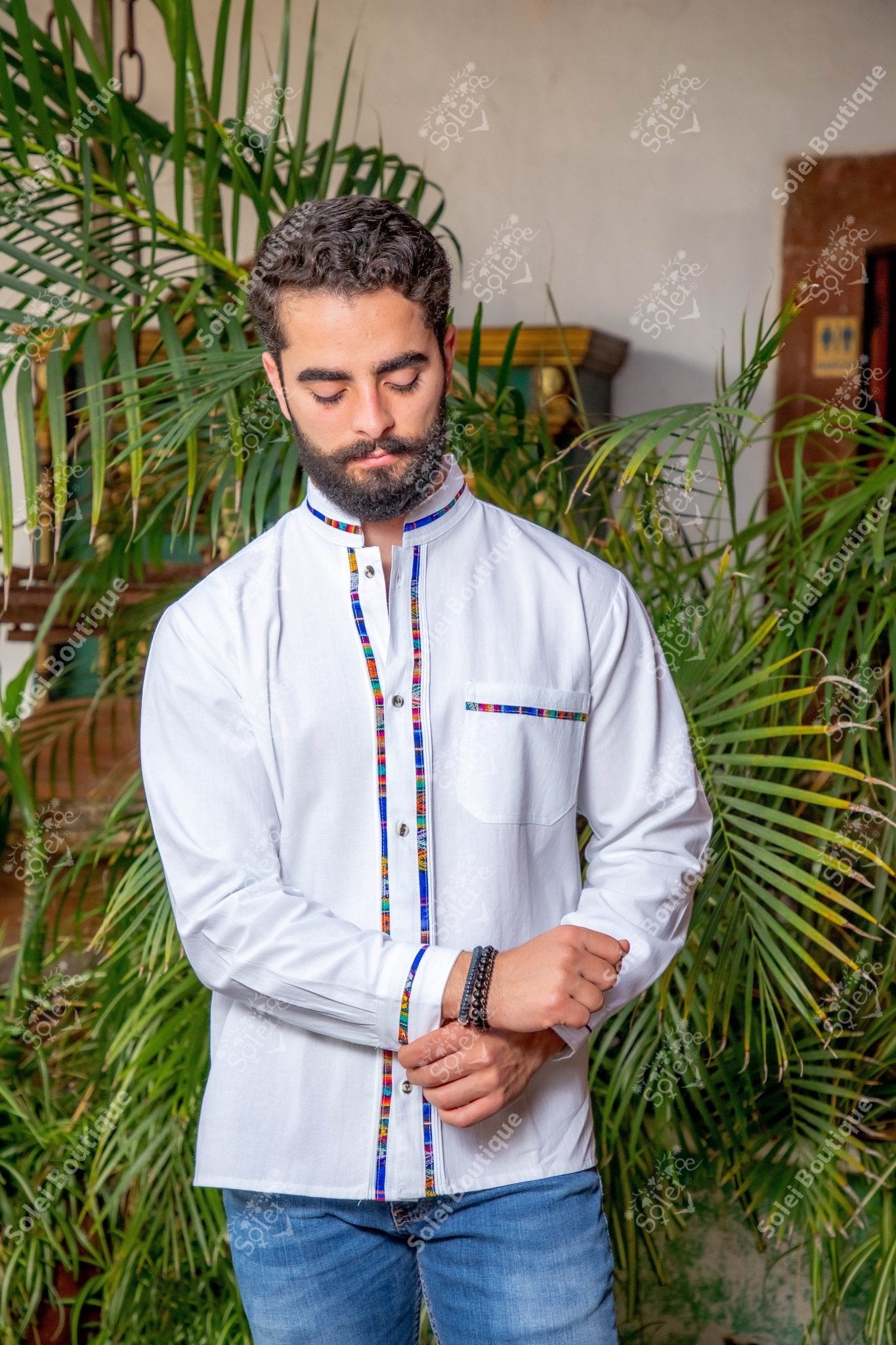 Mexican Traditional Long Sleeve Guayabera. Guayabera Chiapas. - Solei Store