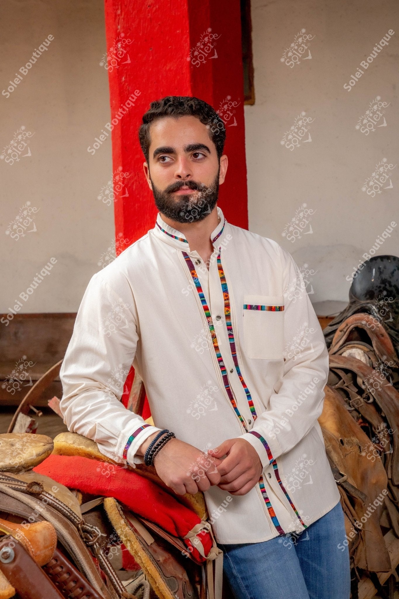 Mexican Traditional Long Sleeve Guayabera. Guayabera Chiapas. - Solei Store