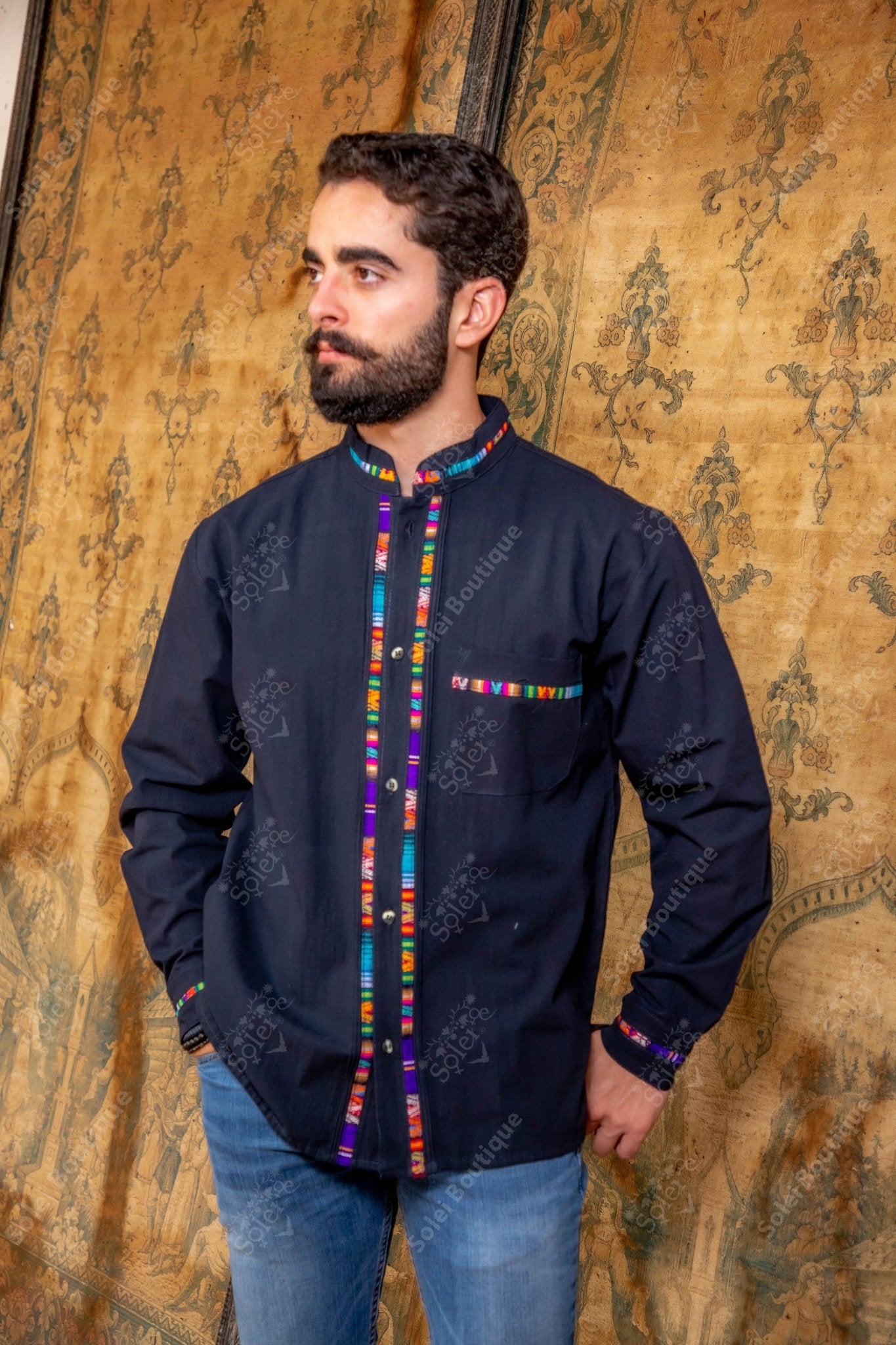 Mexican Traditional Long Sleeve Guayabera. Guayabera Chiapas. - Solei Store