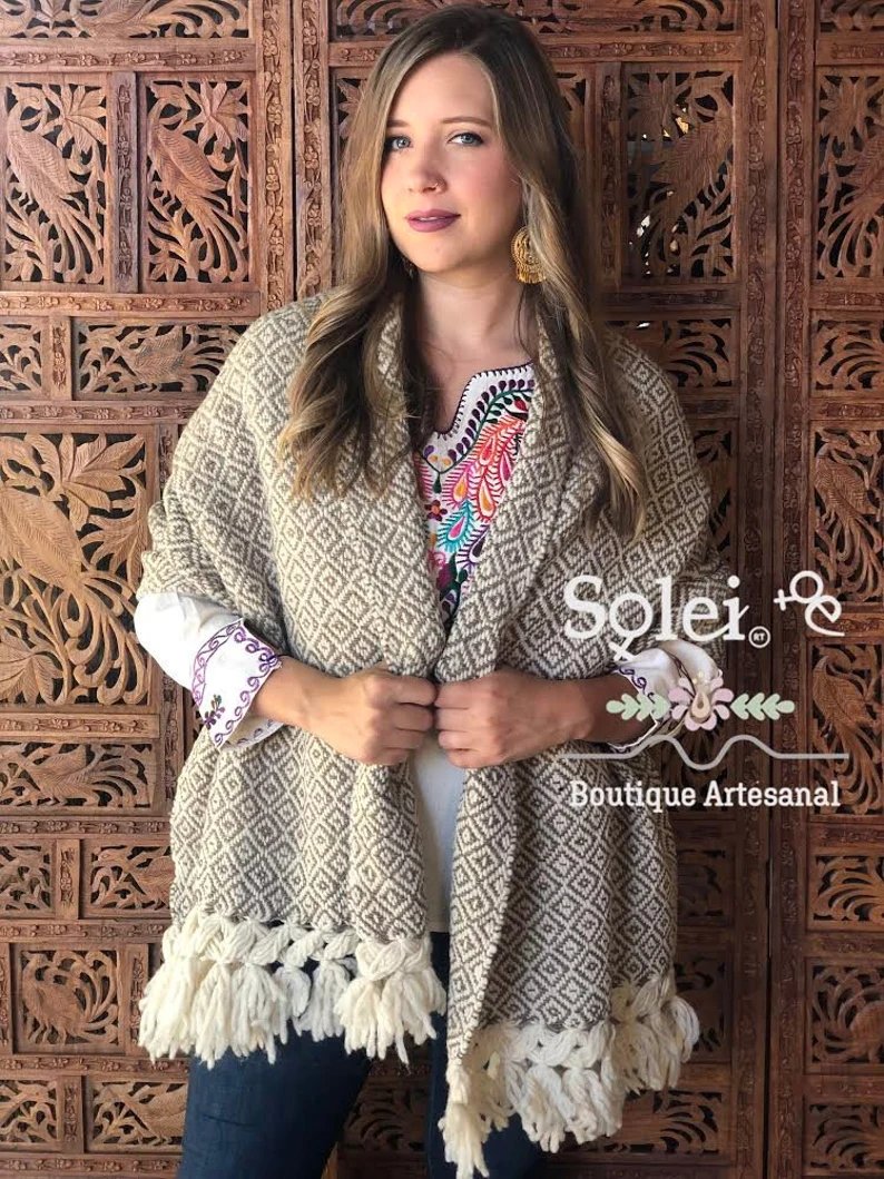 Mexican Traditional Wool Rebozo. Rebozo de Lana - Solei Store