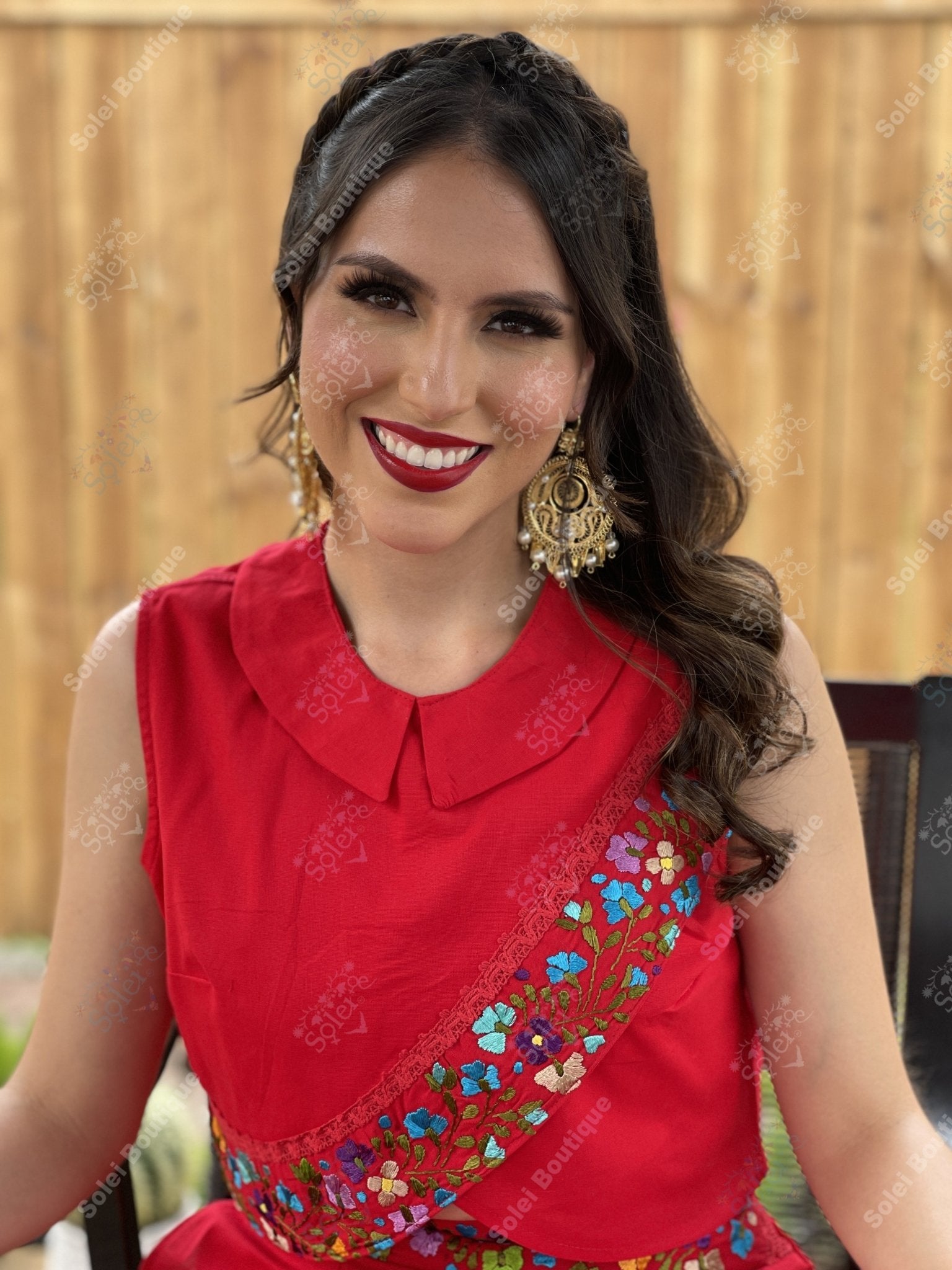 Mexican Two Piece Jumpsuit Leonora. Hand Embroidered Floral Jumpsuit. - Solei Store
