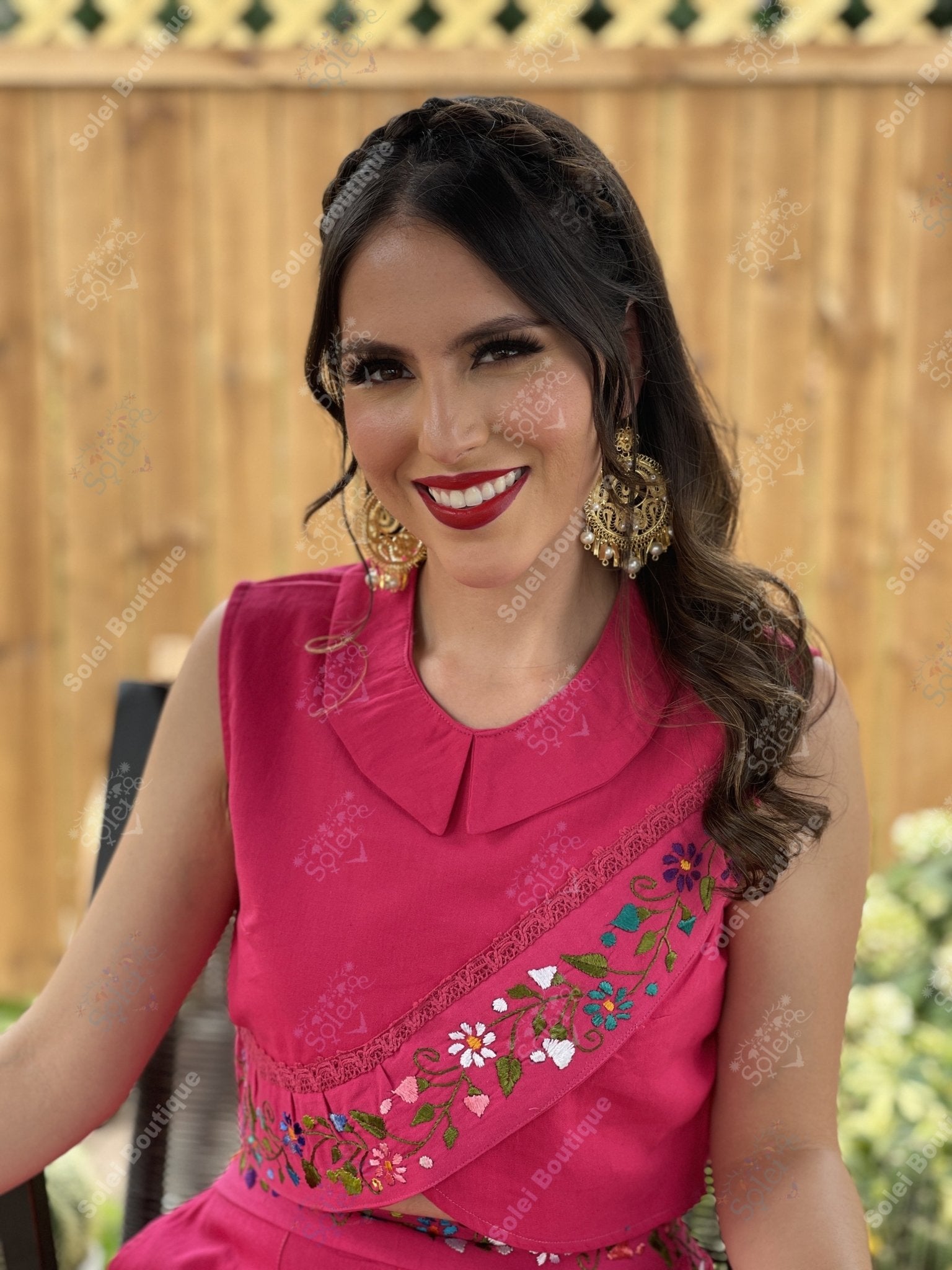 Mexican Two Piece Jumpsuit Leonora. Hand Embroidered Floral Jumpsuit. - Solei Store