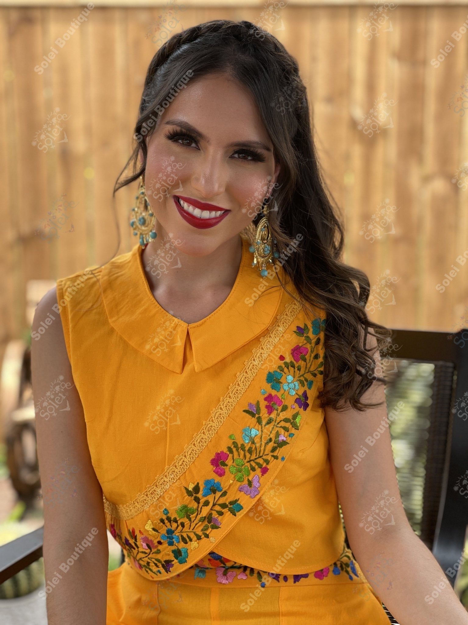 Mexican Two Piece Jumpsuit Leonora. Hand Embroidered Floral Jumpsuit. - Solei Store