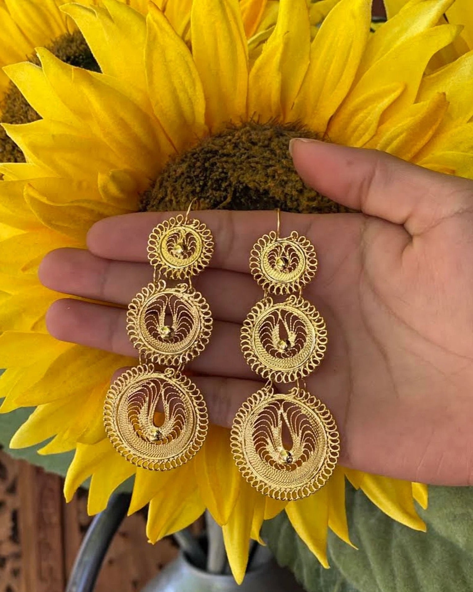 Mexicans Filigree Earrings. Gold Plated Filigree. Traditional Mexican Filigree Earrings. Arete Aros - Solei Store