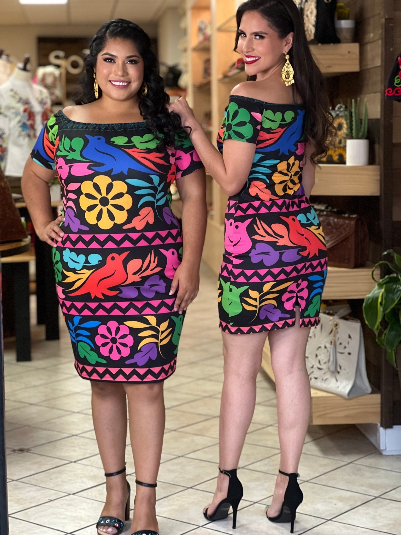 Off-Shoulder Sublimated Mexican Dress. Colorful dress and Mexican design. Jalapa dress. - Solei Store