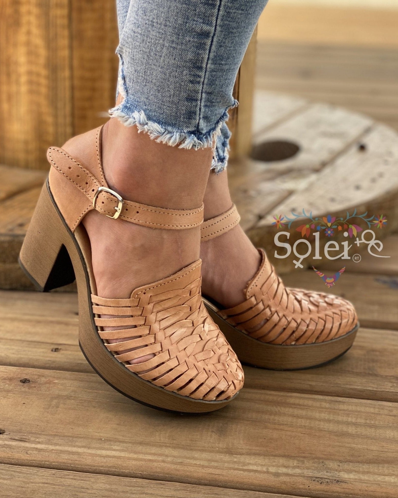 Olivia Heels. Mexican Artisanal Leather Block Heels. - Solei Store