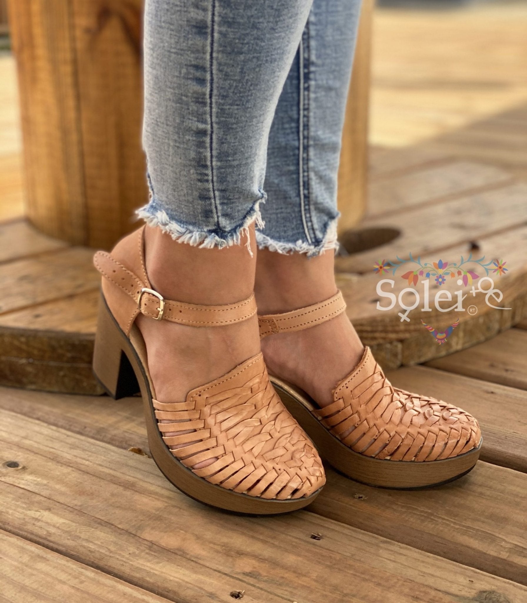 Olivia Heels. Mexican Artisanal Leather Block Heels. - Solei Store