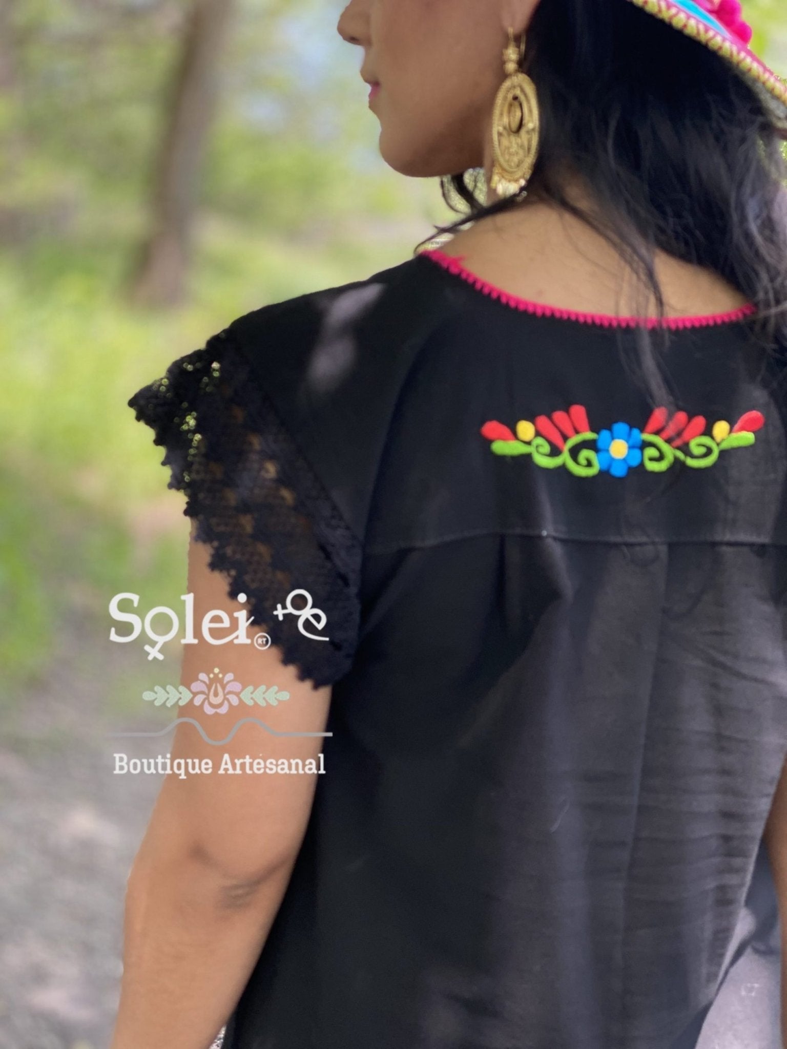Reyna Dress floral embroidery and fine lace sleeves - Solei Store