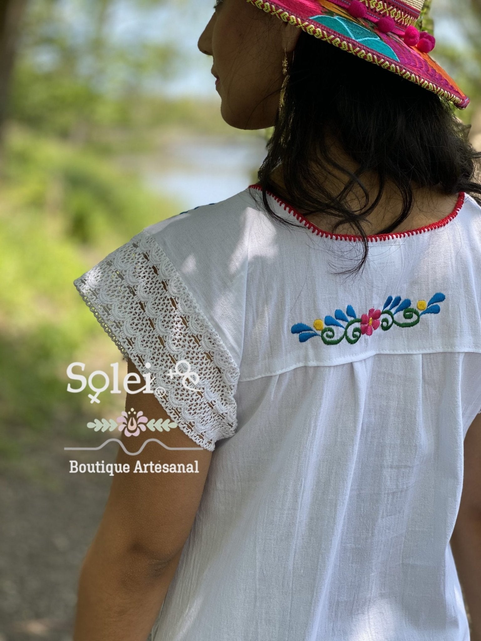 Reyna Dress floral embroidery and fine lace sleeves - Solei Store