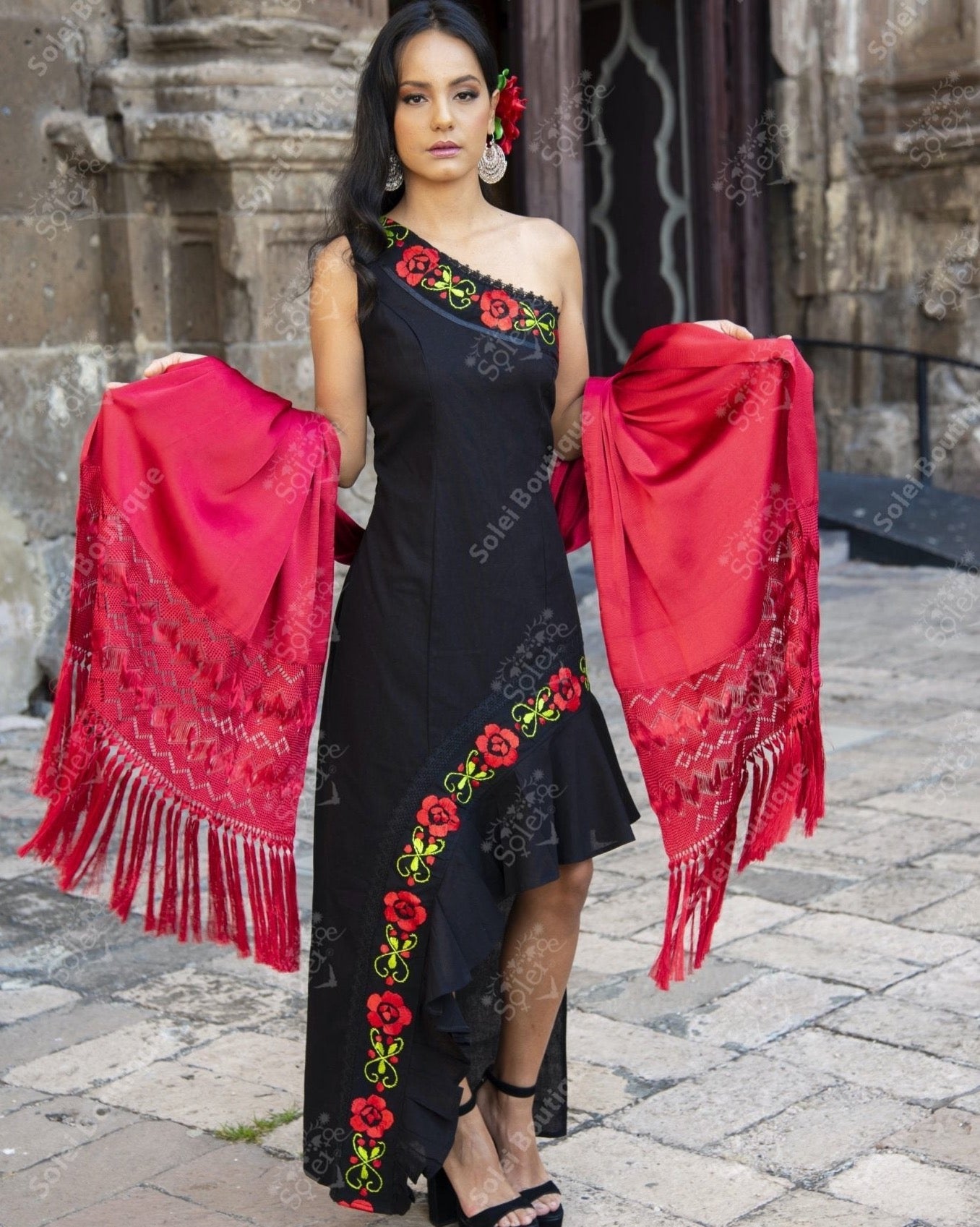 Ruffle Sleeve Floral Mexican Dress - Solei Store
