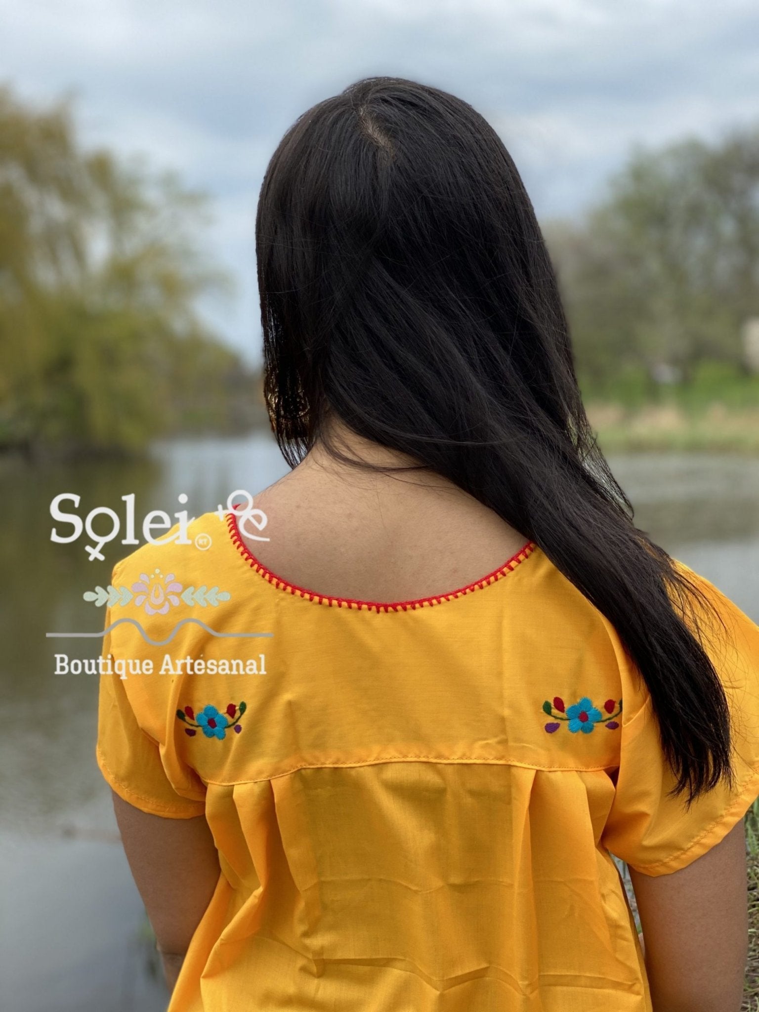 Short sleeve Tunic Dress, Mexican hand embroidered floral dress. - Solei Store