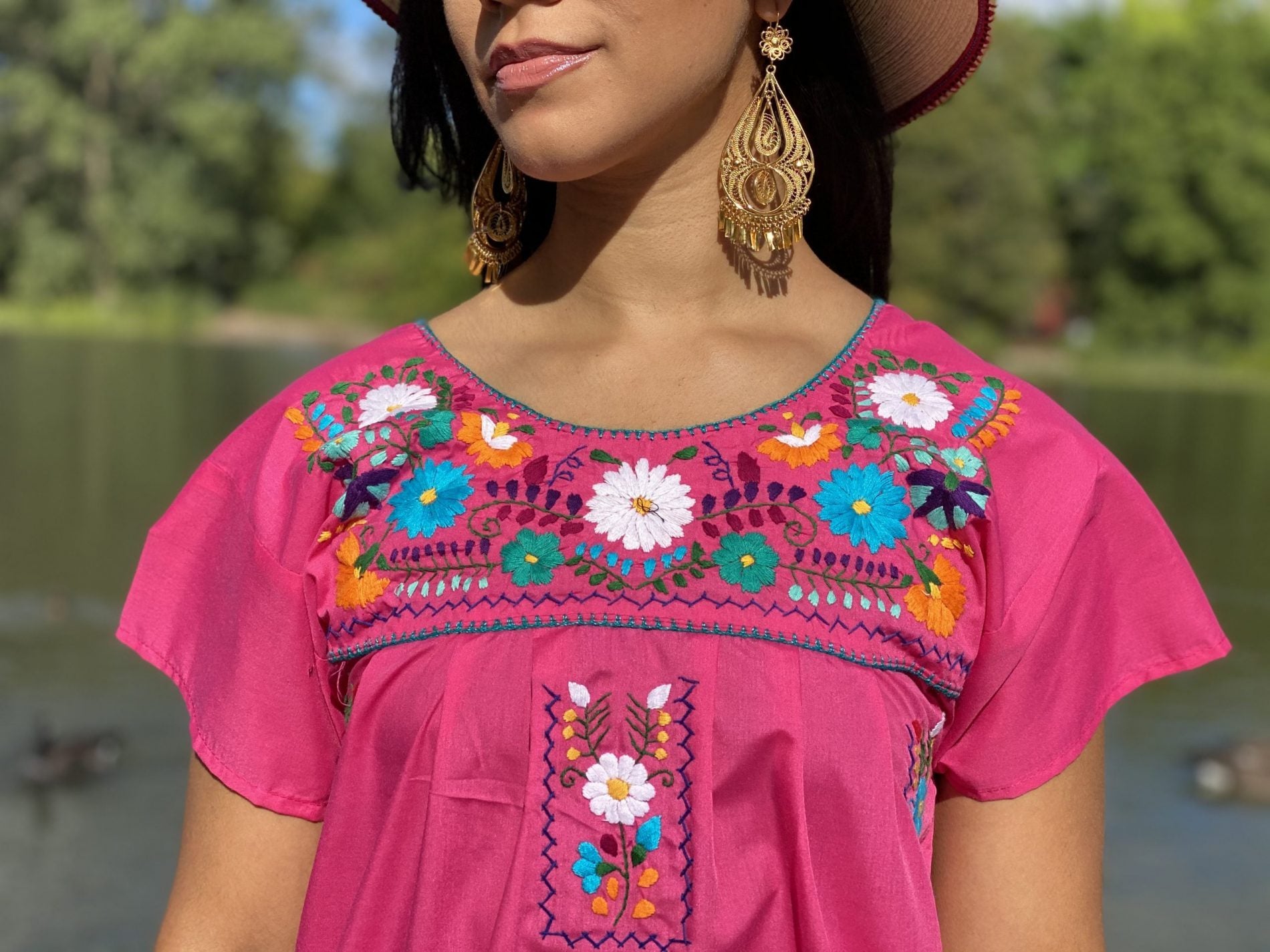 Short sleeve Tunic Dress, Mexican hand embroidered floral dress. - Solei Store