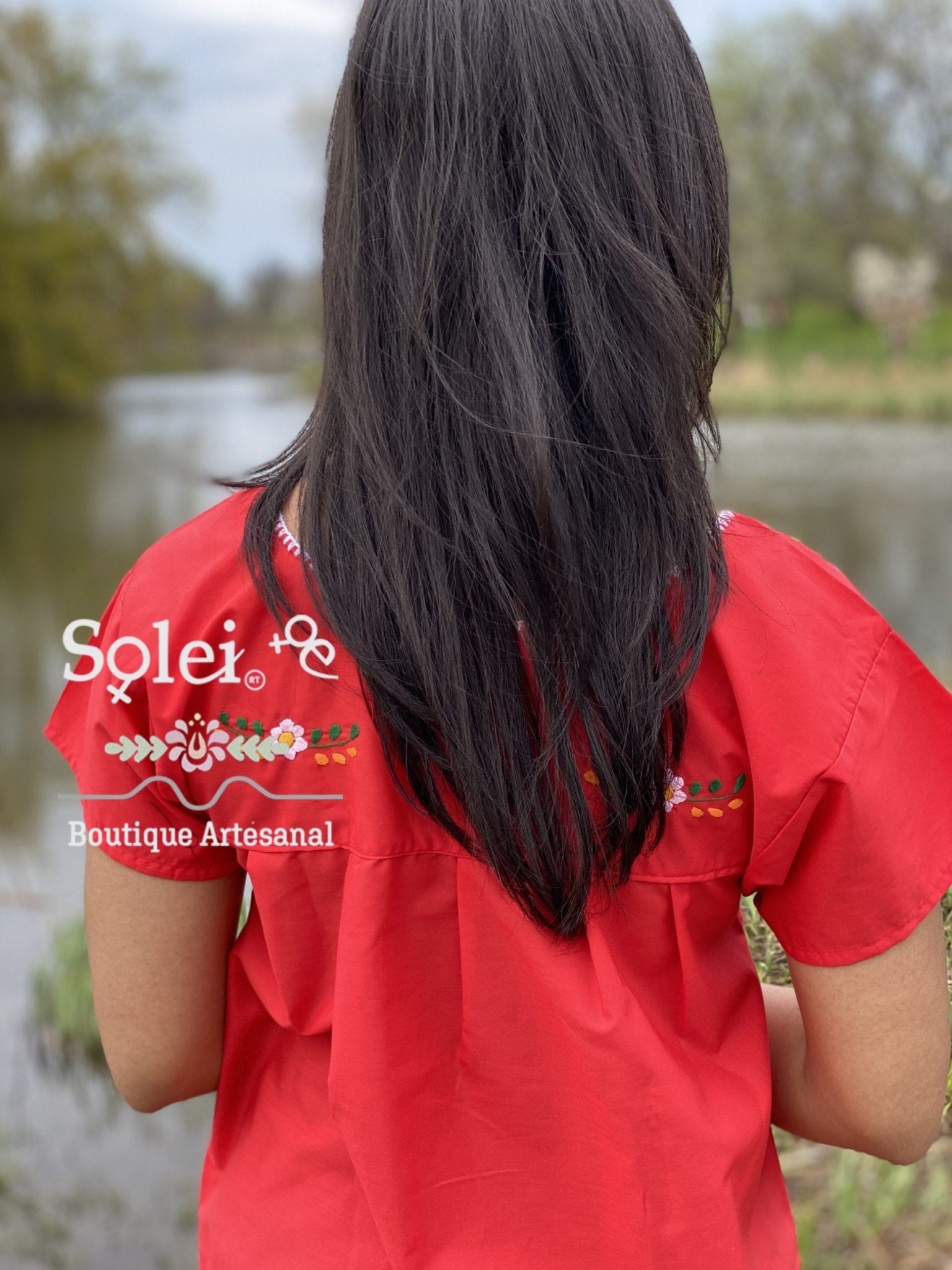 Short sleeve Tunic Dress, Mexican hand embroidered floral dress. - Solei Store