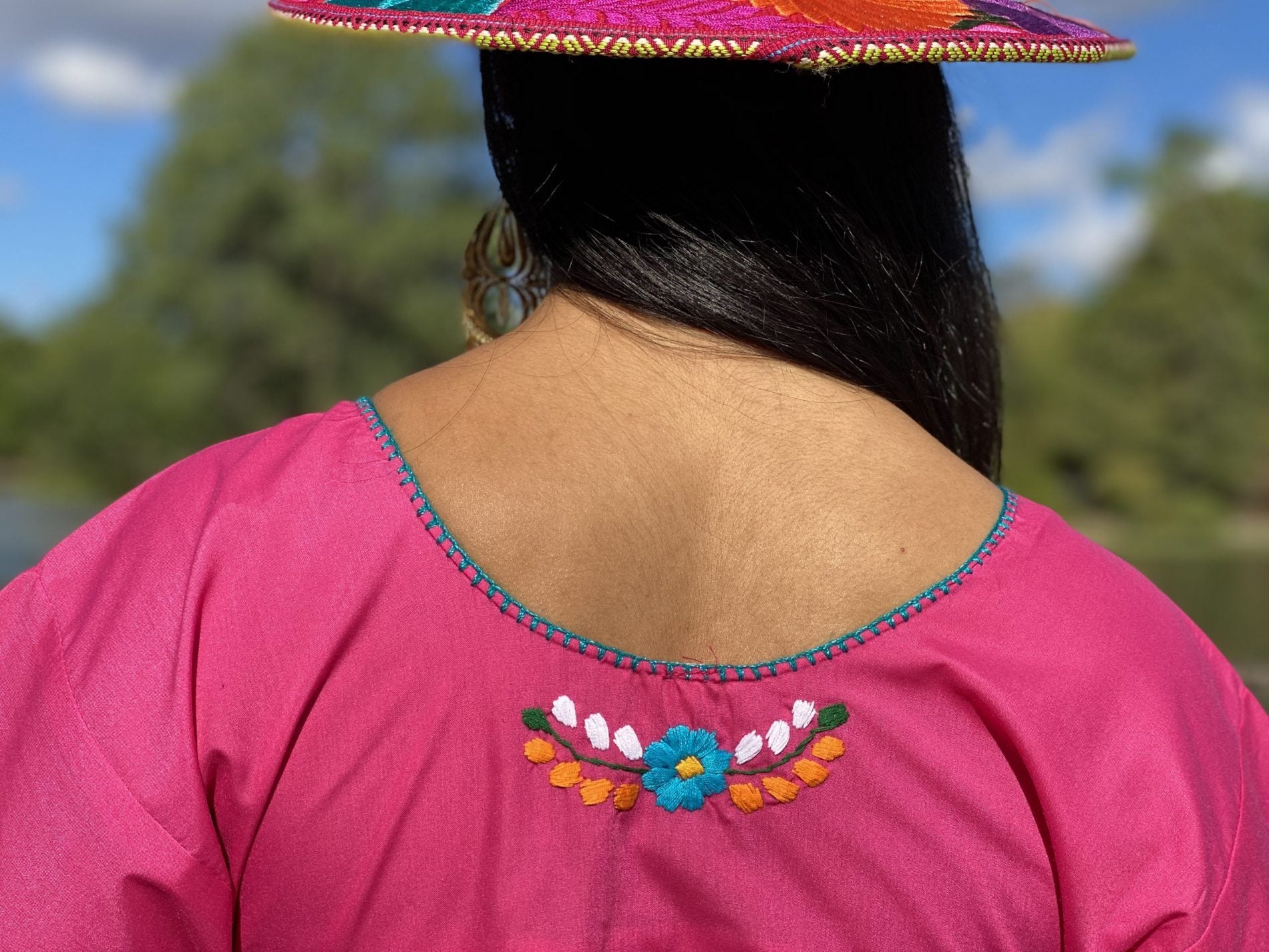 Short sleeve Tunic Dress, Mexican hand embroidered floral dress. - Solei Store
