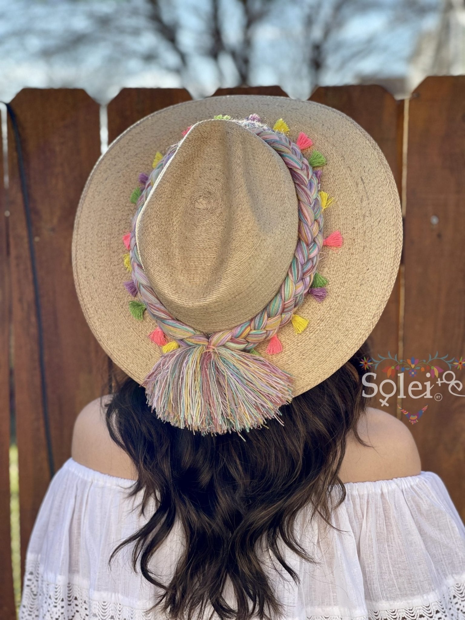 Sombrero Trenzas Pastel. Mexican Palm Hat with Tassels. - Solei Store
