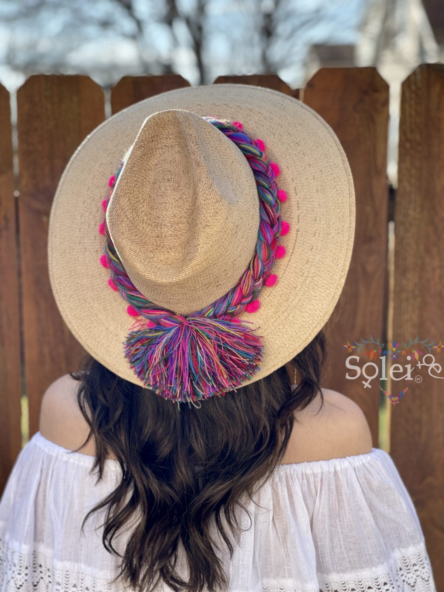 Sombrero Trenzas Pompones. Mexican Palm Hat with Pompoms. - Solei Store